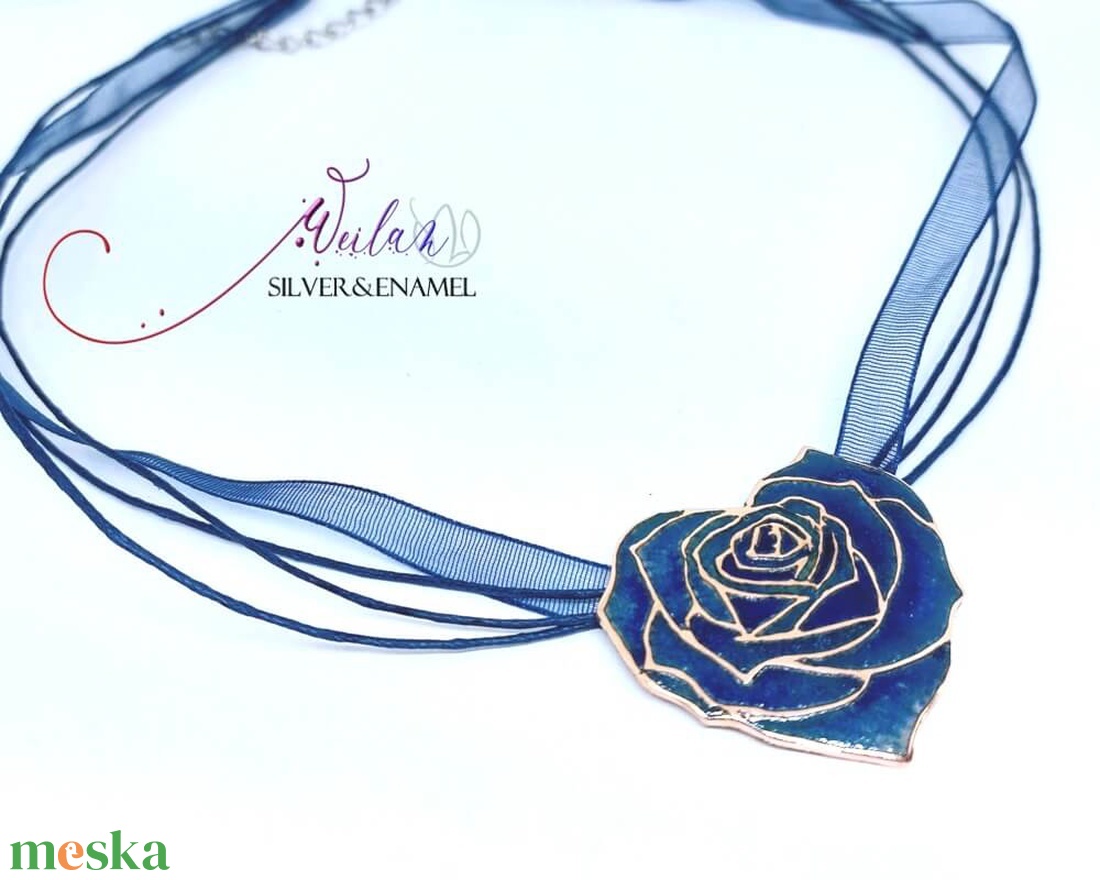 My Valentine - Rózsaszív tűzzománc medál (kék) - ékszer - nyaklánc - medálos nyaklánc - Meska.hu