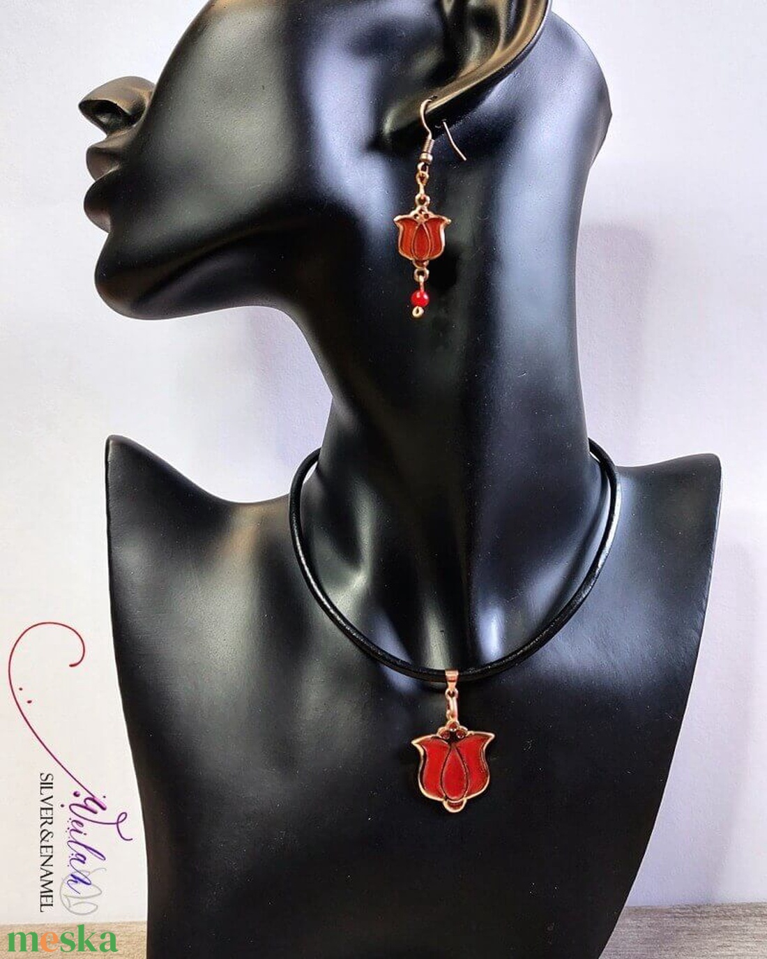 Tradició - Matyó - Tulipán bronz tűzzománc fülbevaló, piros - ékszer - fülbevaló - lógó fülbevaló - Meska.hu Tradició - Matyó - Tulipán bronz tűzzománc fülbevaló, piros - ékszer - fülbevaló - lógó fülbevaló - Meska.hu
