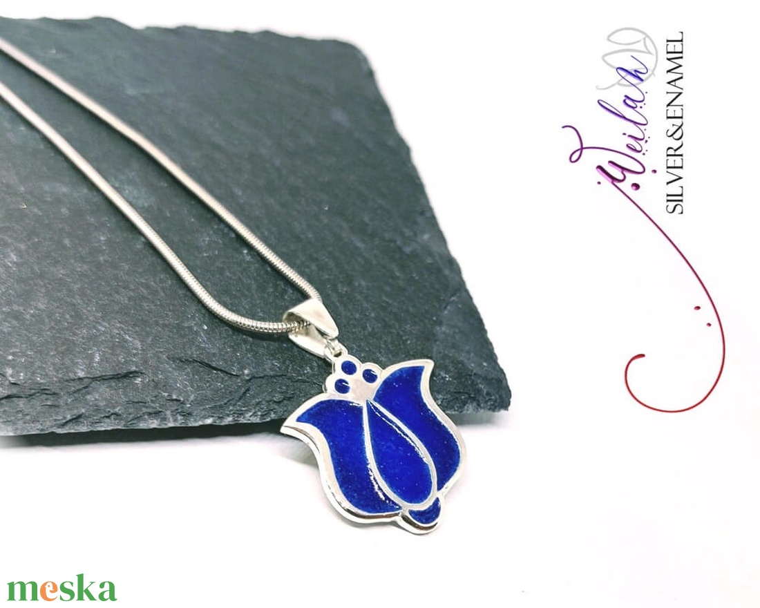 Tradició - Matyó - Tulipán ezüst tűzzománc medál, sötétkék - ékszer - nyaklánc - medál - Meska.hu Tradició - Matyó - Tulipán ezüst tűzzománc medál, sötétkék - ékszer - nyaklánc - medál - Meska.hu