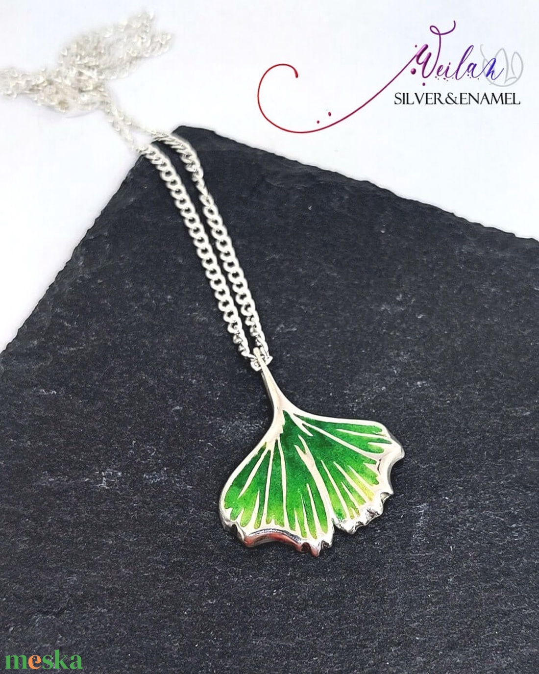 Leaf - Ginkgo Biloba - ezüst tűzzománc medál, ezüst láncon, zöld - ékszer - nyaklánc - medálos nyaklánc - Meska.hu Leaf - Ginkgo Biloba - ezüst tűzzománc medál, ezüst láncon, zöld - ékszer - nyaklánc - medálos nyaklánc - Meska.hu