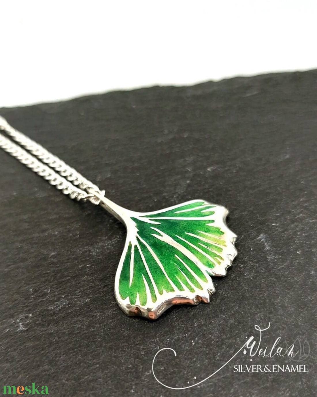 Leaf - Ginkgo Biloba - ezüst tűzzománc medál, ezüst láncon, zöld - ékszer - nyaklánc - medálos nyaklánc - Meska.hu Leaf - Ginkgo Biloba - ezüst tűzzománc medál, ezüst láncon, zöld - ékszer - nyaklánc - medálos nyaklánc - Meska.hu