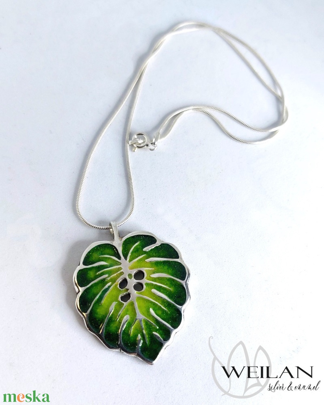 Leaf - Filodendron, monstera ezüst tűzzománc medál, zöld - ékszer - nyaklánc - medál - Meska.hu Leaf - Filodendron, monstera ezüst tűzzománc medál, zöld - ékszer - nyaklánc - medál - Meska.hu