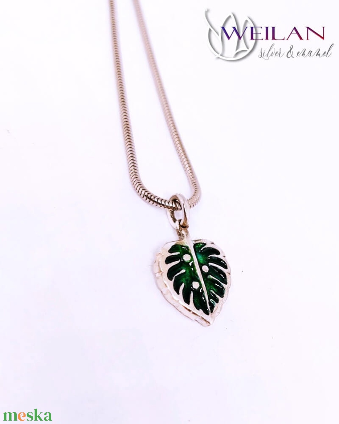 Leaf - Filodendron, monstera, kicsi ezüst tűzzománc medál vékony ezüst láncon, zöld - ékszer - nyaklánc - medál - Meska.hu Leaf - Filodendron, monstera, kicsi ezüst tűzzománc medál vékony ezüst láncon, zöld - ékszer - nyaklánc - medál - Meska.hu