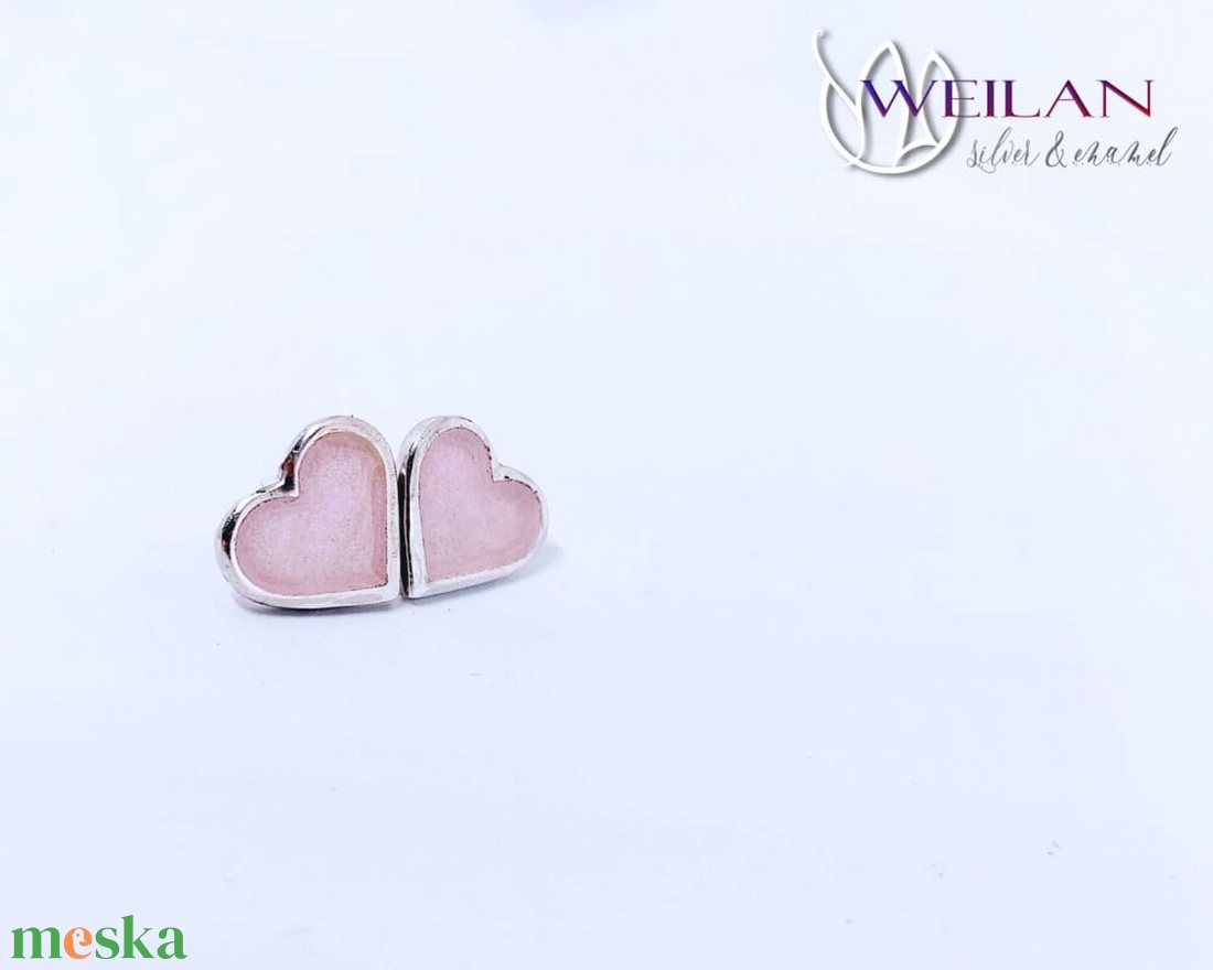 Karnevál - My Valentine ezüst tűzzománc fülbevaló, bedugós pöttyfülbevaló rózsaszín - ékszer - fülbevaló - pötty fülbevaló - Meska.hu