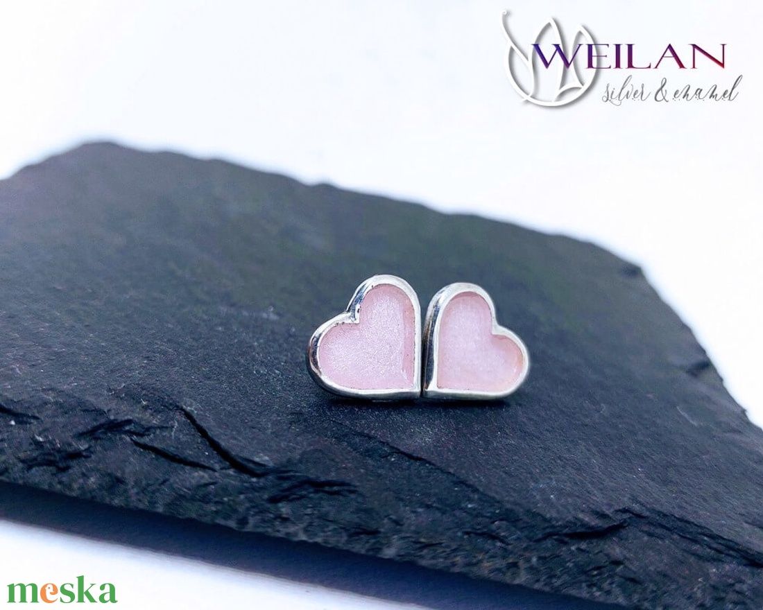 Karnevál - My Valentine ezüst tűzzománc fülbevaló, bedugós pöttyfülbevaló rózsaszín - ékszer - fülbevaló - pötty fülbevaló - Meska.hu
