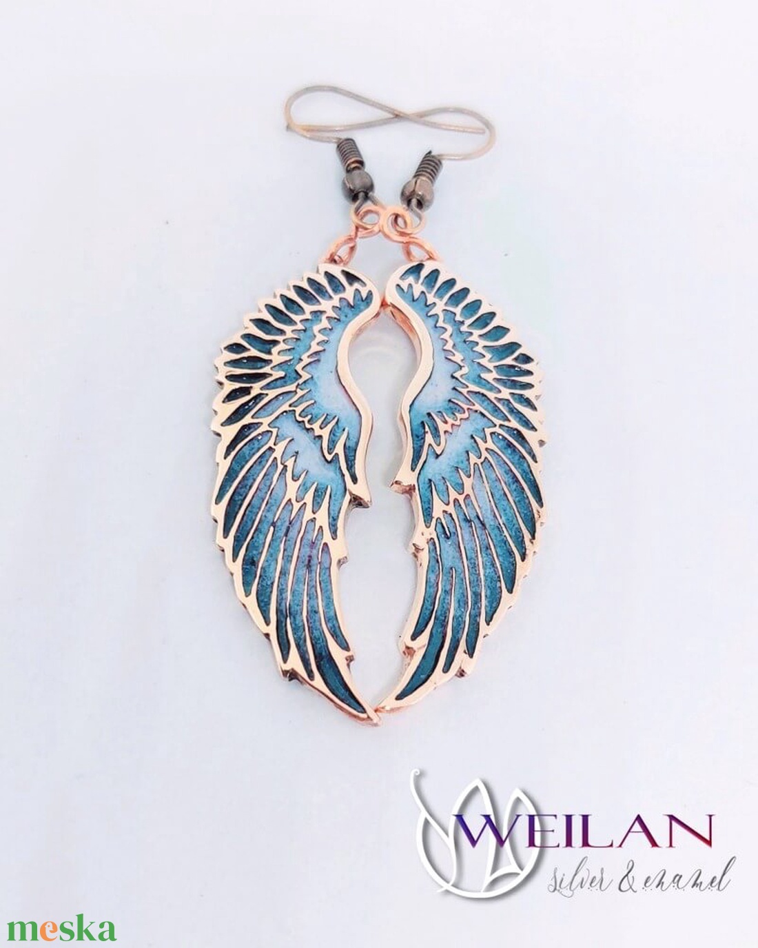 Wings - Angyalszárny - bronz tűzzománc fülbevaló, fehér-világoskék - ékszer - fülbevaló - lógó fülbevaló - Meska.hu Wings - Angyalszárny - bronz tűzzománc fülbevaló, fehér-világoskék - ékszer - fülbevaló - lógó fülbevaló - Meska.hu