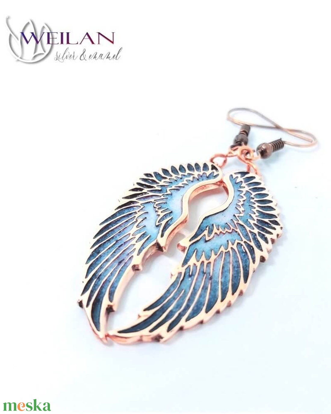 Wings - Angyalszárny - bronz tűzzománc fülbevaló, fehér-világoskék - ékszer - fülbevaló - lógó fülbevaló - Meska.hu Wings - Angyalszárny - bronz tűzzománc fülbevaló, fehér-világoskék - ékszer - fülbevaló - lógó fülbevaló - Meska.hu