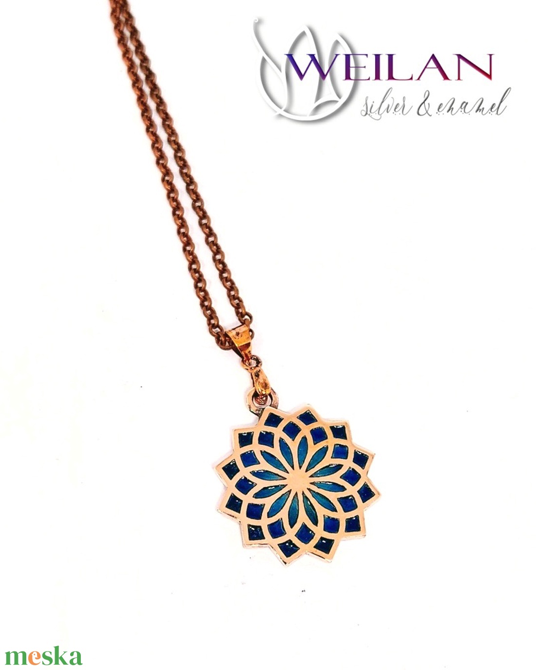 Nirvána - Mandala bronz tűzzománc medál, türkizkék - ékszer - nyaklánc - medál - Meska.hu
