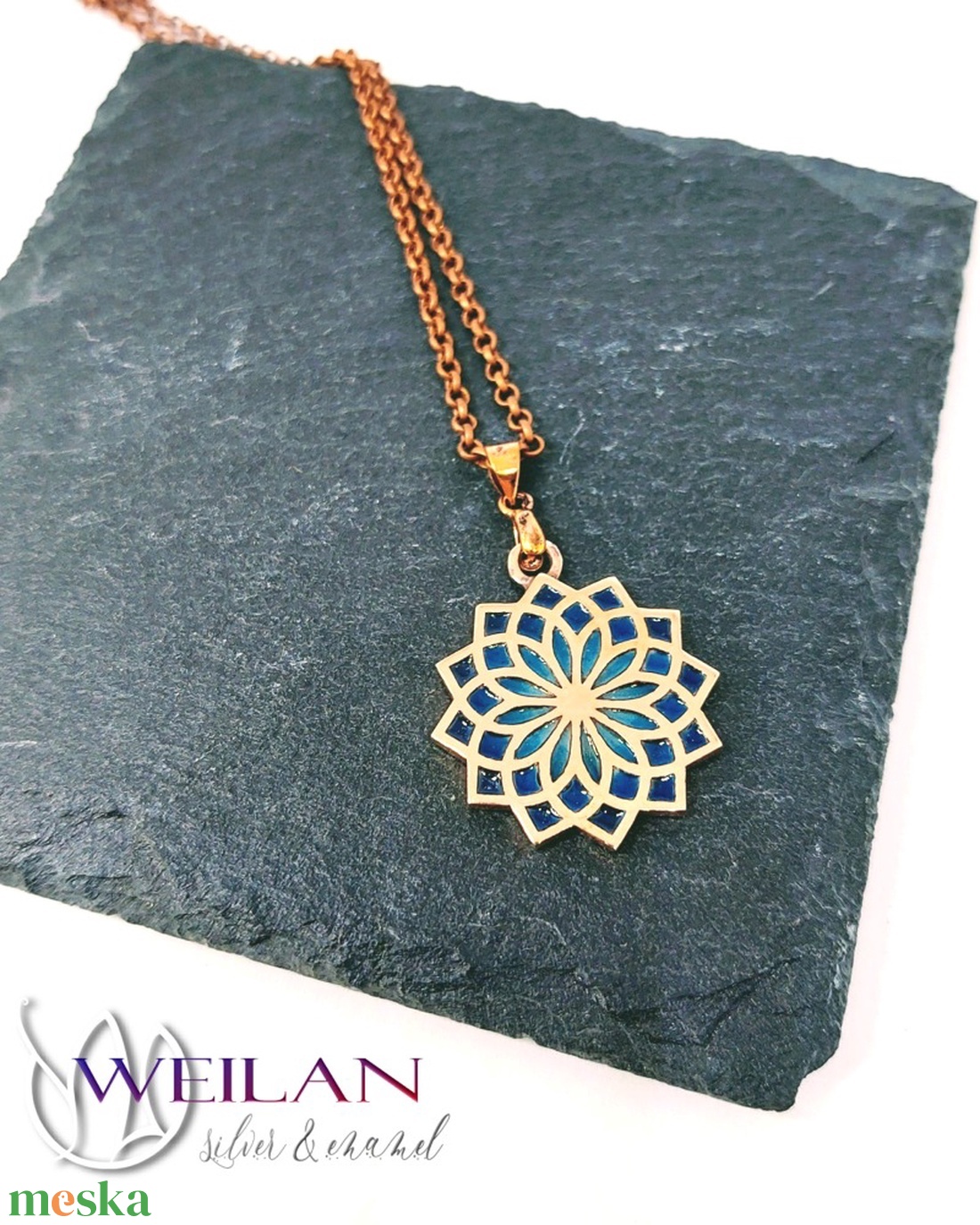 Nirvána - Mandala bronz tűzzománc medál, türkizkék - ékszer - nyaklánc - medál - Meska.hu