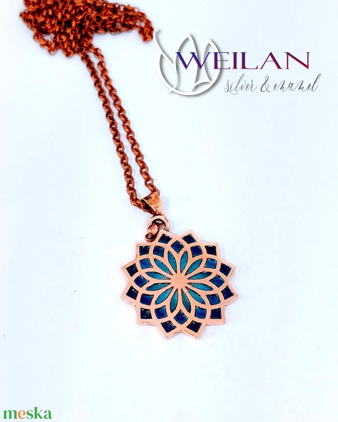 Nirvána - Mandala bronz tűzzománc medál, türkizkék - ékszer - nyaklánc - medál - Meska.hu