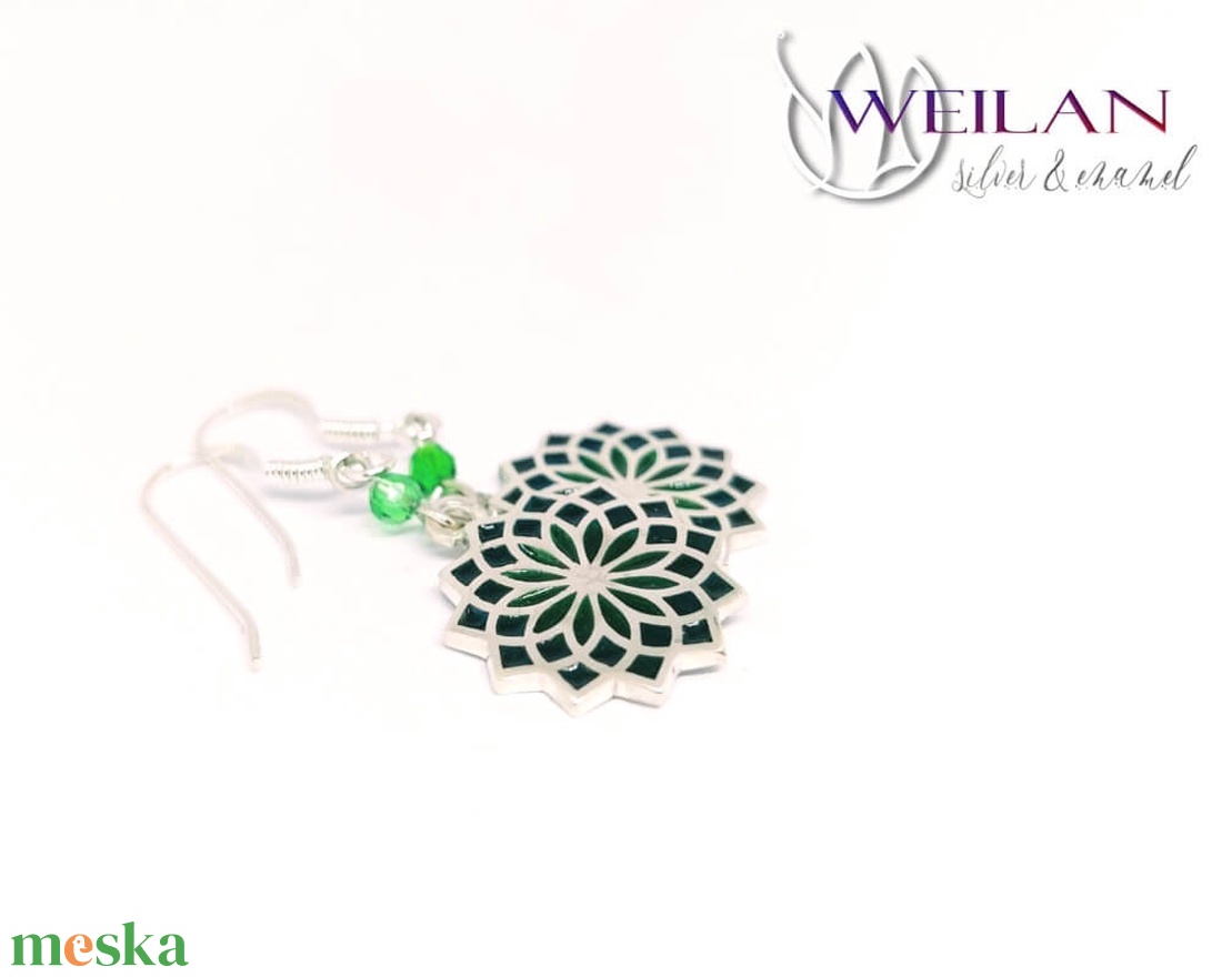 Nirvána - Mandala ezüst ajour tűzzománc fülbevaló, sötétzöld - ékszer - fülbevaló - lógó fülbevaló - Meska.hu Nirvána - Mandala ezüst ajour tűzzománc fülbevaló, sötétzöld - ékszer - fülbevaló - lógó fülbevaló - Meska.hu