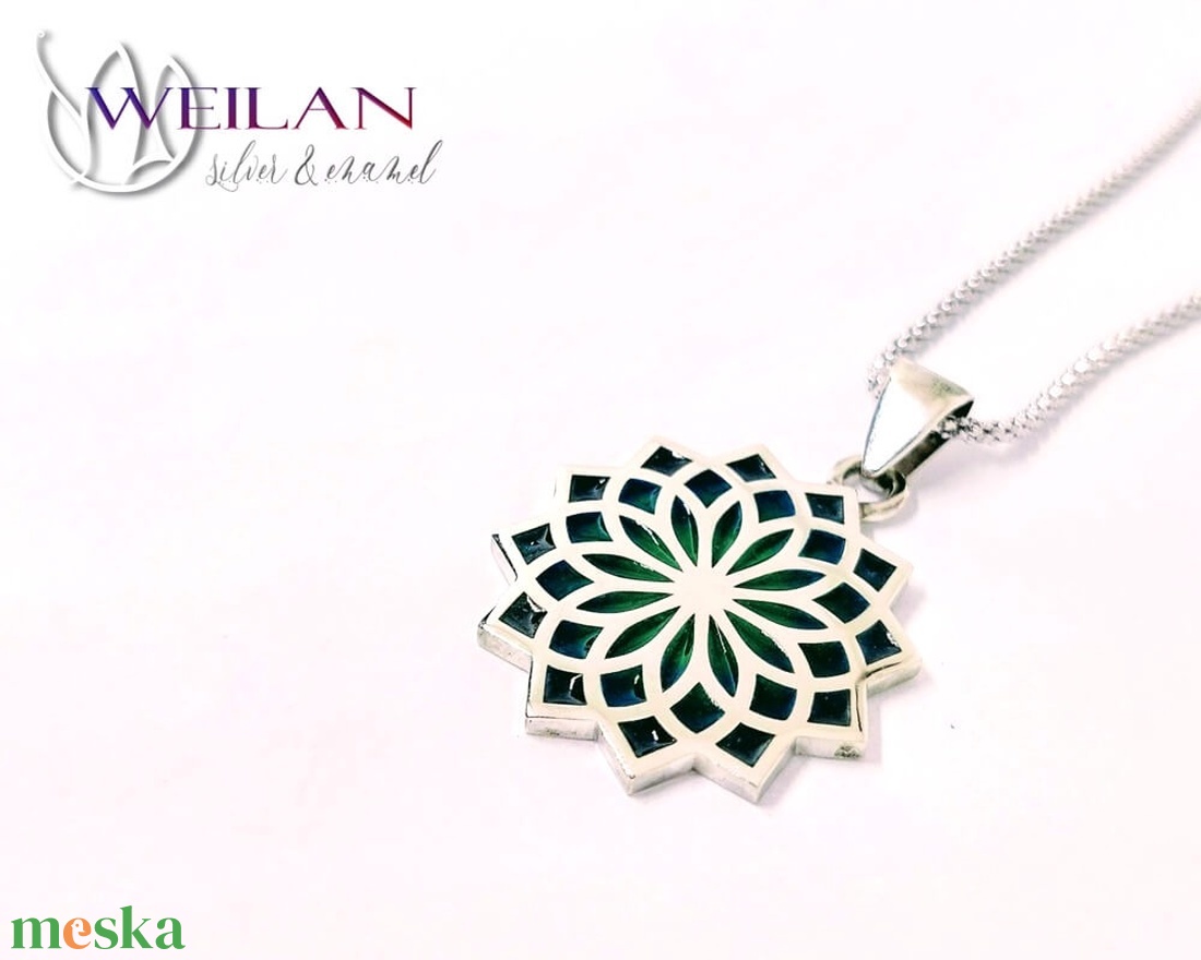 Nirvána - Mandala ezüst tűzzománc medál, sötétzöld - ékszer - nyaklánc - medál - Meska.hu Nirvána - Mandala ezüst tűzzománc medál, sötétzöld - ékszer - nyaklánc - medál - Meska.hu