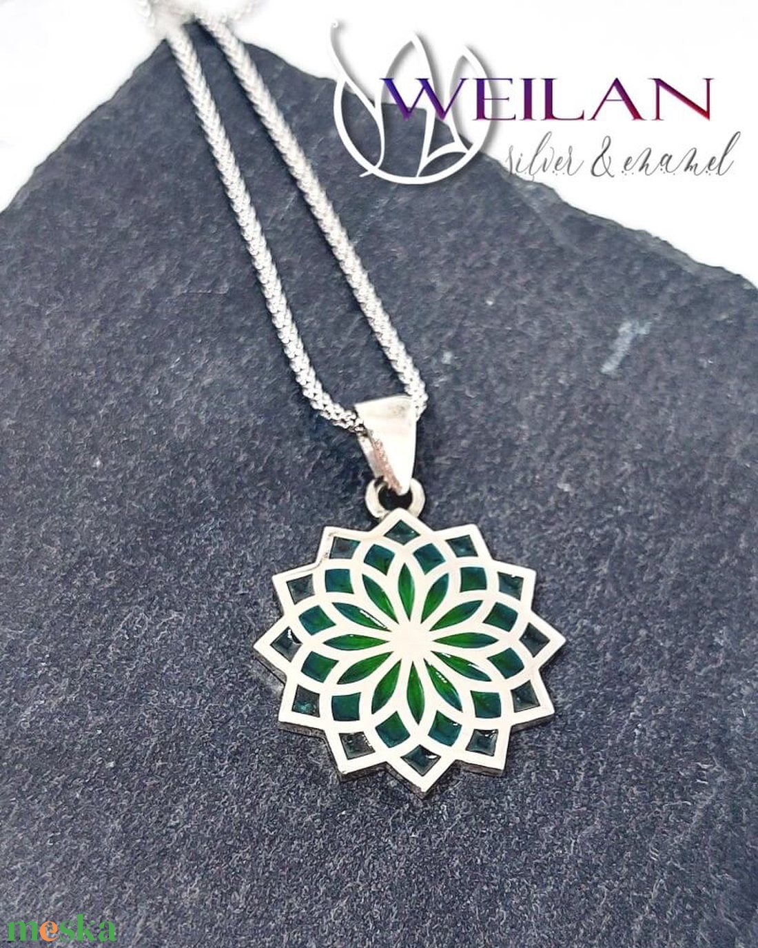 Nirvána - Mandala ezüst tűzzománc medál, sötétzöld - ékszer - nyaklánc - medál - Meska.hu Nirvána - Mandala ezüst tűzzománc medál, sötétzöld - ékszer - nyaklánc - medál - Meska.hu