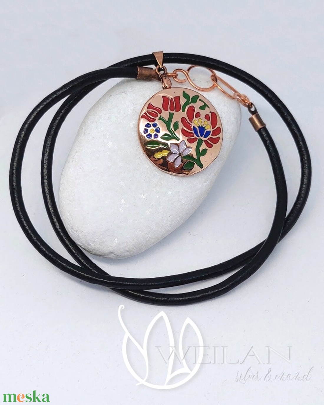 Tradició - Virágoskertem, népi motívumú bronz tűzzománc medál, kicsi - ékszer - nyaklánc - medálos nyaklánc - Meska.hu Tradició - Virágoskertem, népi motívumú bronz tűzzománc medál, kicsi - ékszer - nyaklánc - medálos nyaklánc - Meska.hu