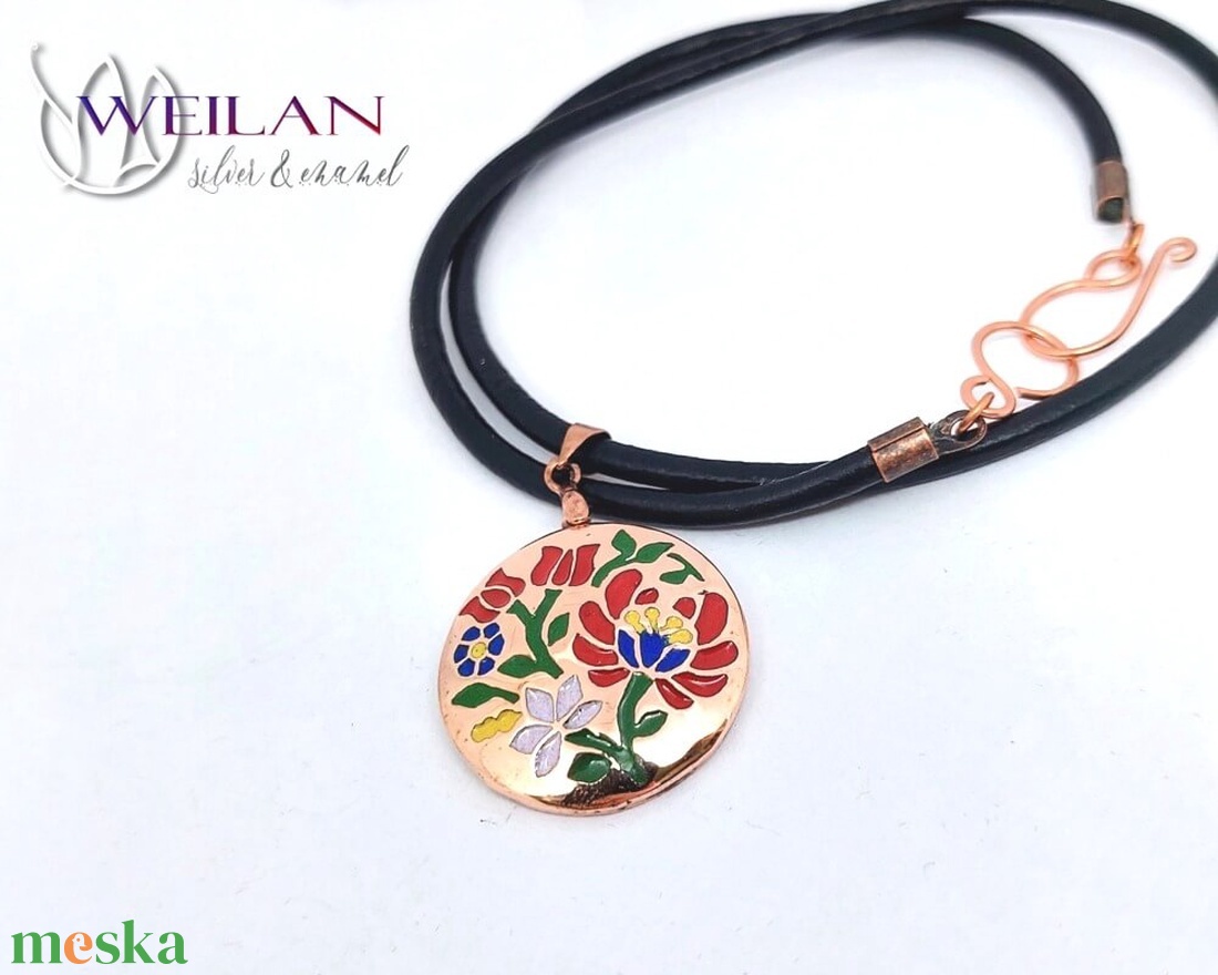 Tradició - Virágoskertem, népi motívumú bronz tűzzománc medál, kicsi - ékszer - nyaklánc - medálos nyaklánc - Meska.hu Tradició - Virágoskertem, népi motívumú bronz tűzzománc medál, kicsi - ékszer - nyaklánc - medálos nyaklánc - Meska.hu