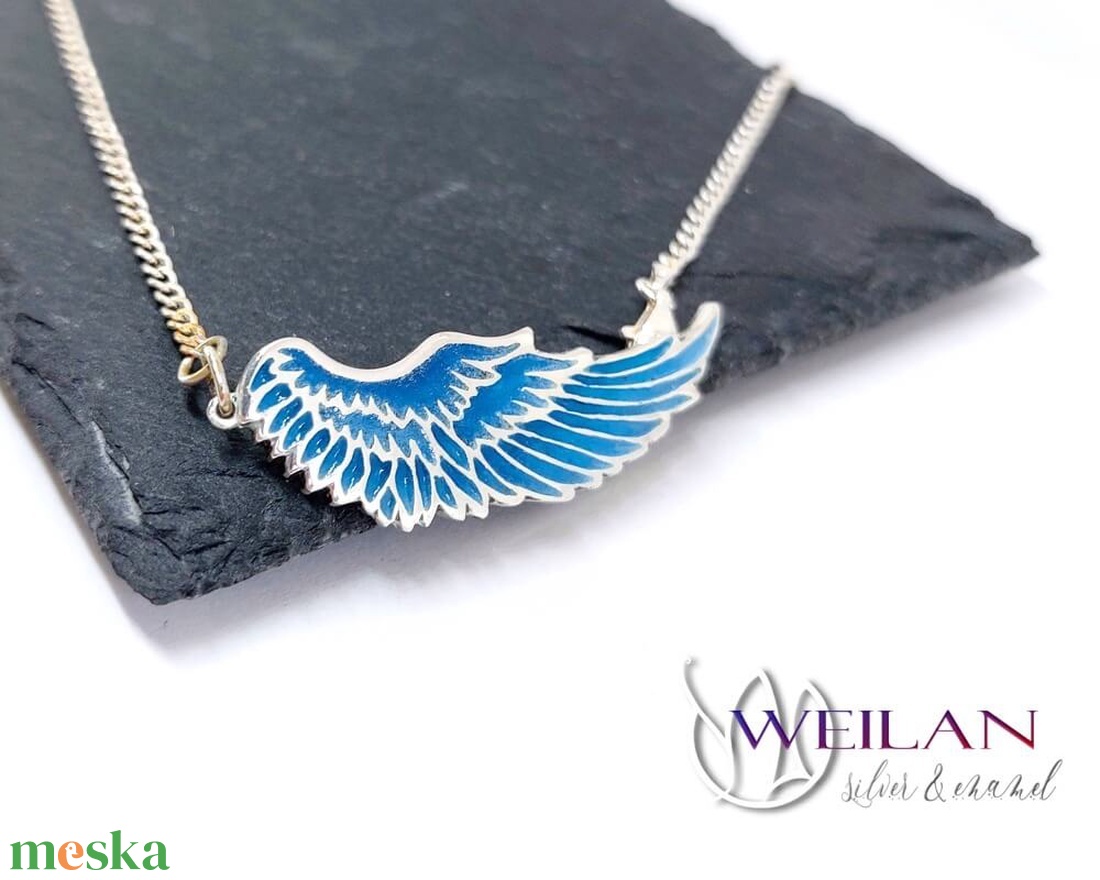 Wings - Angyalszárny - ezüst tűzzománc nyakék, világoskék - ékszer - nyaklánc - medálos nyaklánc - Meska.hu