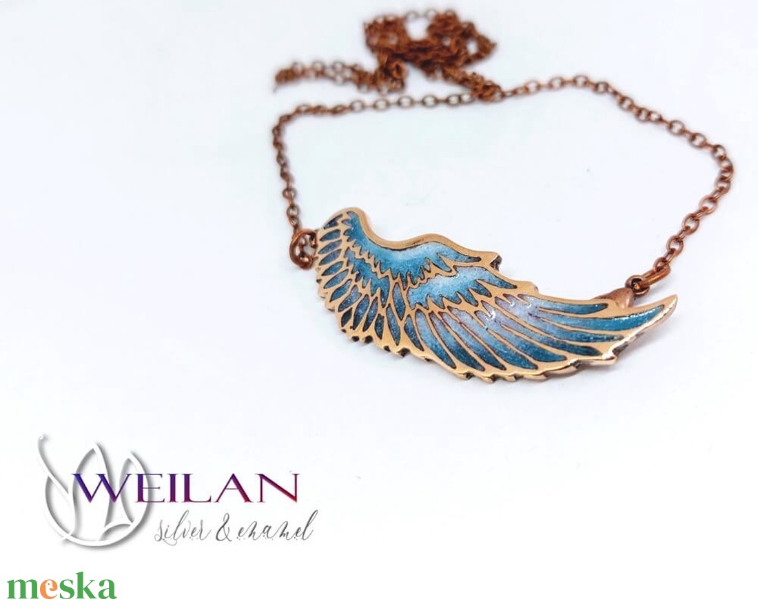 Wings - Angyalszárny - bronz tűzzománc nyakék, fehér-világoskék - ékszer - nyaklánc - medálos nyaklánc - Meska.hu Wings - Angyalszárny - bronz tűzzománc nyakék, fehér-világoskék - ékszer - nyaklánc - medálos nyaklánc - Meska.hu
