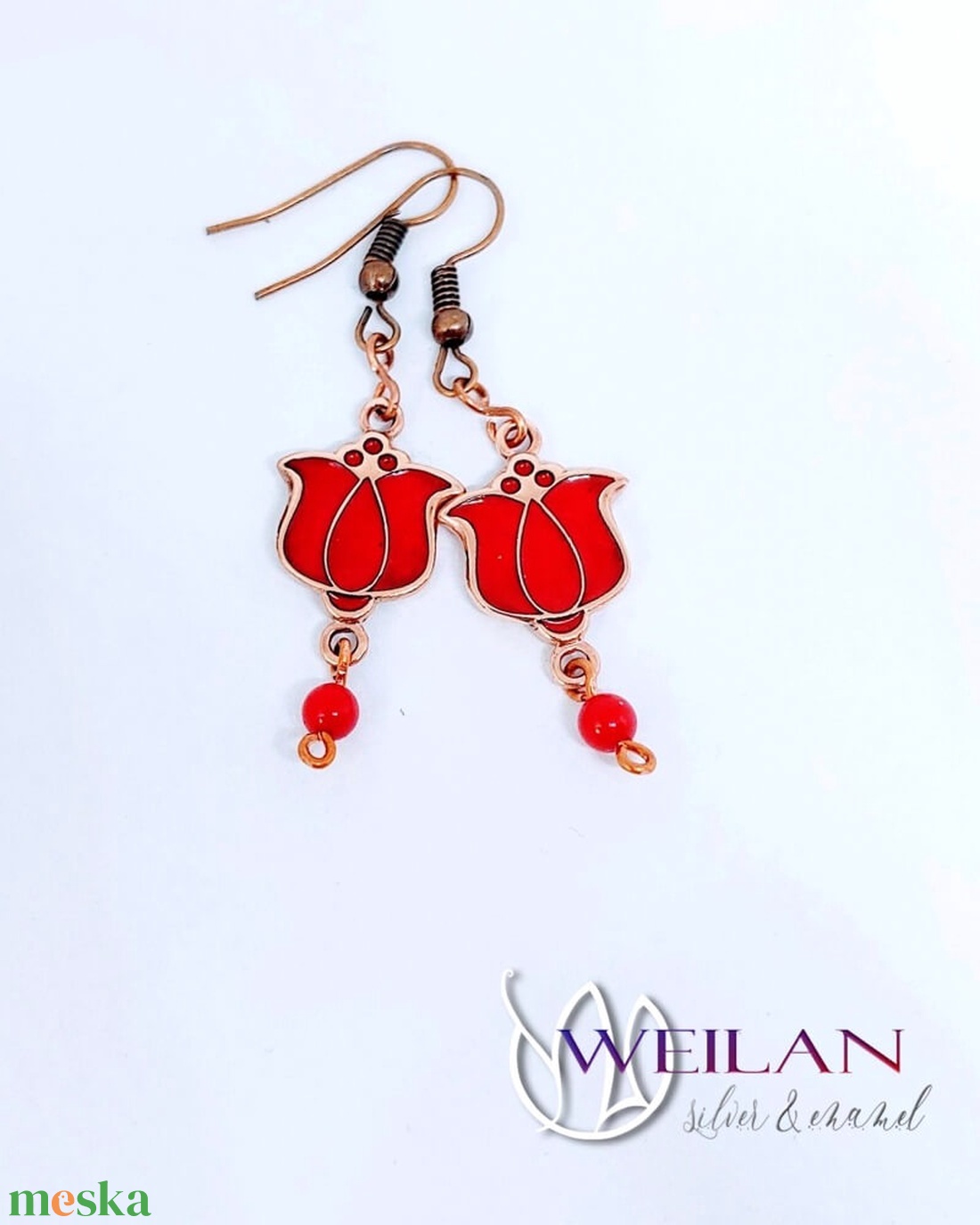 Tradició - Matyó - Tulipán bronz tűzzománc fülbevaló, piros - ékszer - fülbevaló - lógó fülbevaló - Meska.hu Tradició - Matyó - Tulipán bronz tűzzománc fülbevaló, piros - ékszer - fülbevaló - lógó fülbevaló - Meska.hu