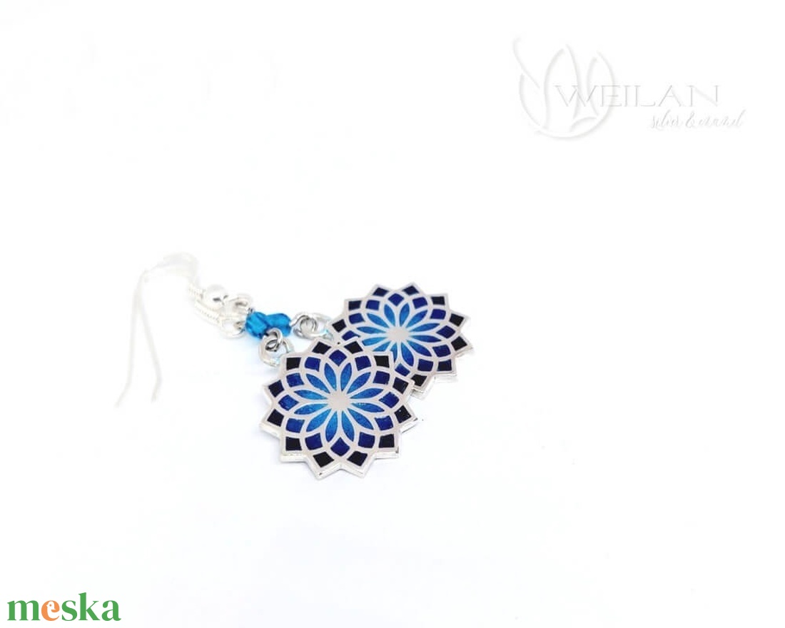 Nirvána - Mandala ezüst ajour tűzzománc fülbevaló, türkizkék - ékszer - fülbevaló - lógó fülbevaló - Meska.hu