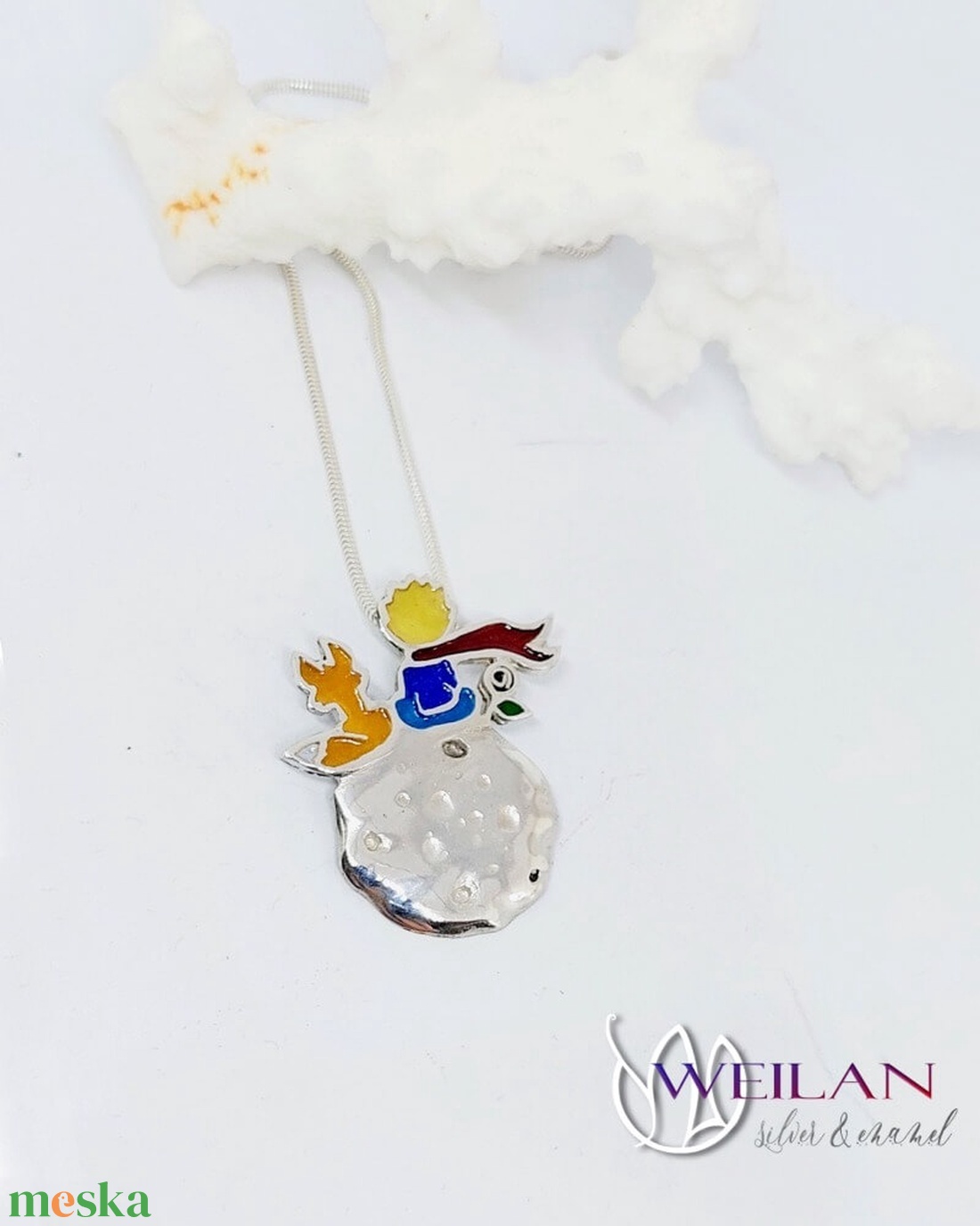 A kis herceg - piros sállal - ezüst tűzzománc medál - ékszer - nyaklánc - medál - Meska.hu