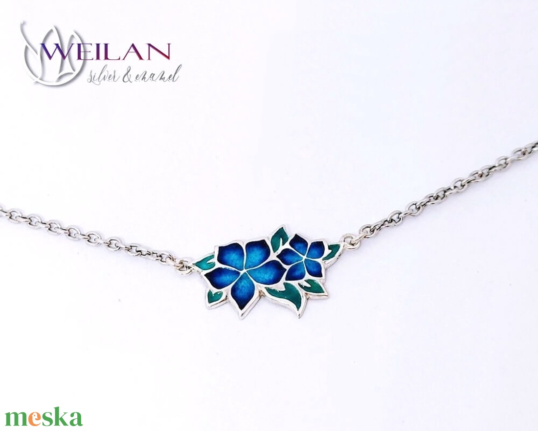 Flora - Nefelejcs ezüst, tűzzománc nyakék, ezüst láncon - kék - ékszer - nyaklánc - medálos nyaklánc - Meska.hu