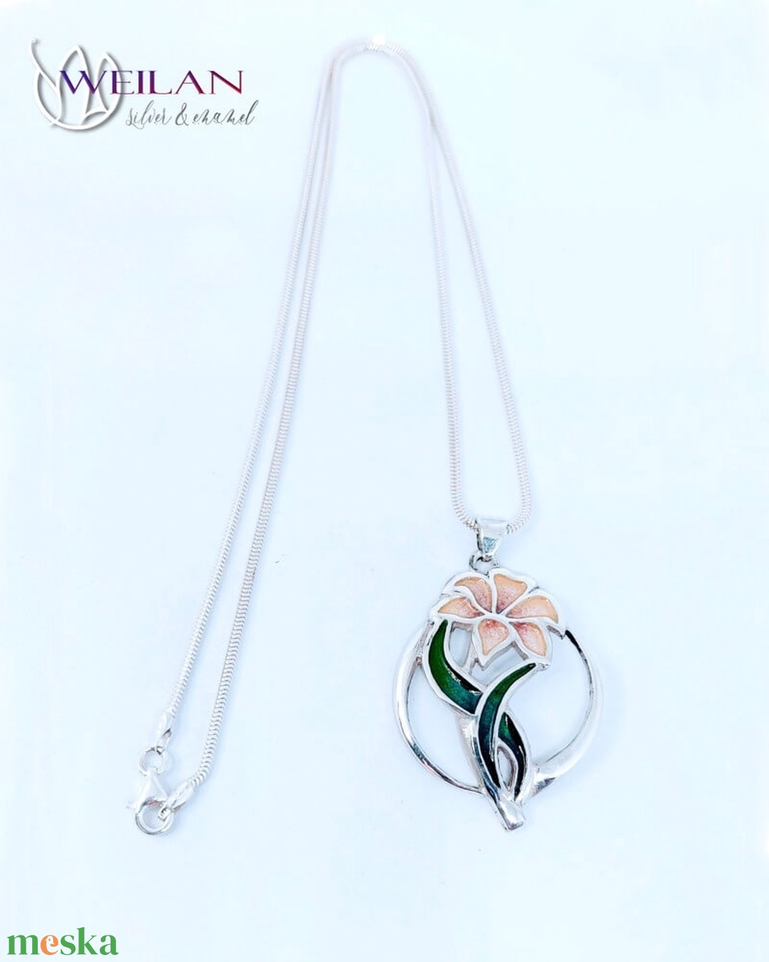  Flora - Liliom ezüst tűzzománc medál - rózsaszín - ékszer - nyaklánc - medál - Meska.hu