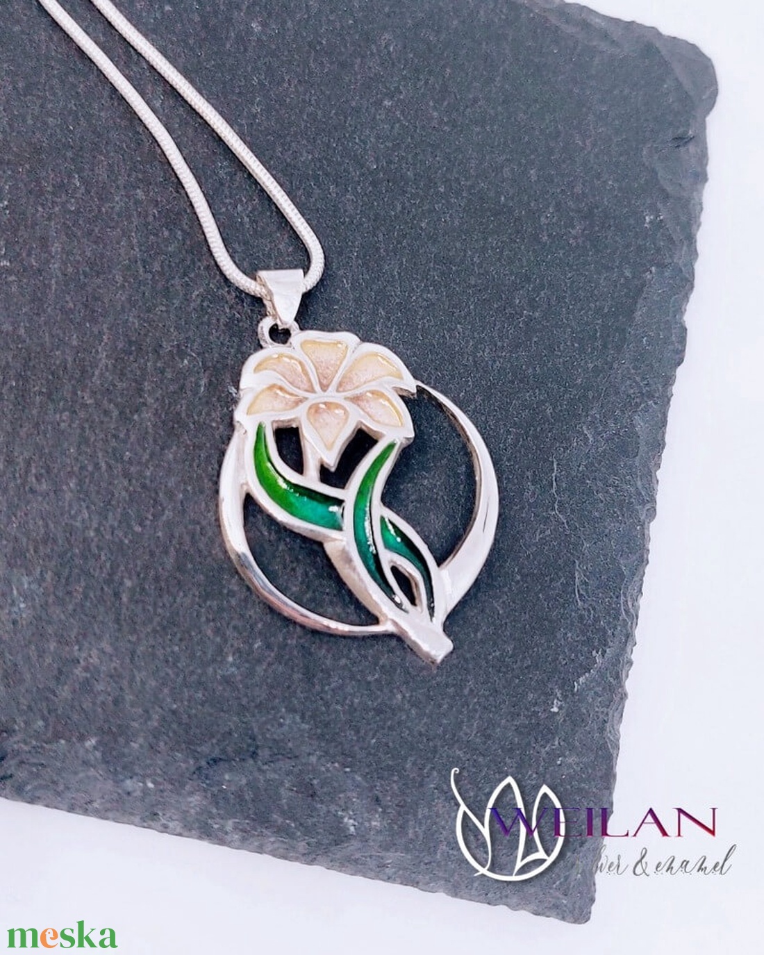 Flora - Liliom ezüst tűzzománc medál - rózsaszín - ékszer - nyaklánc - medál - Meska.hu