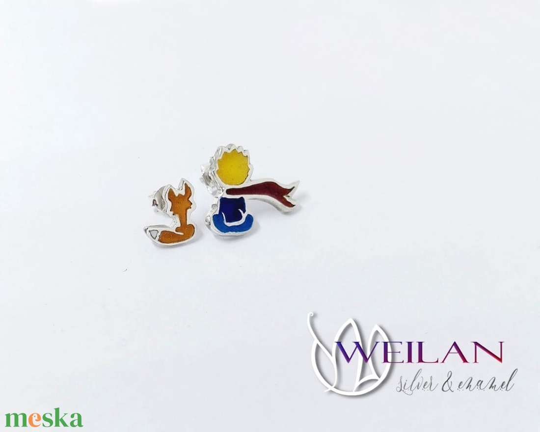 A kis herceg, aszimmetrikus ezüst tűzzománc fülbevaló - ékszer - fülbevaló - pötty fülbevaló - Meska.hu