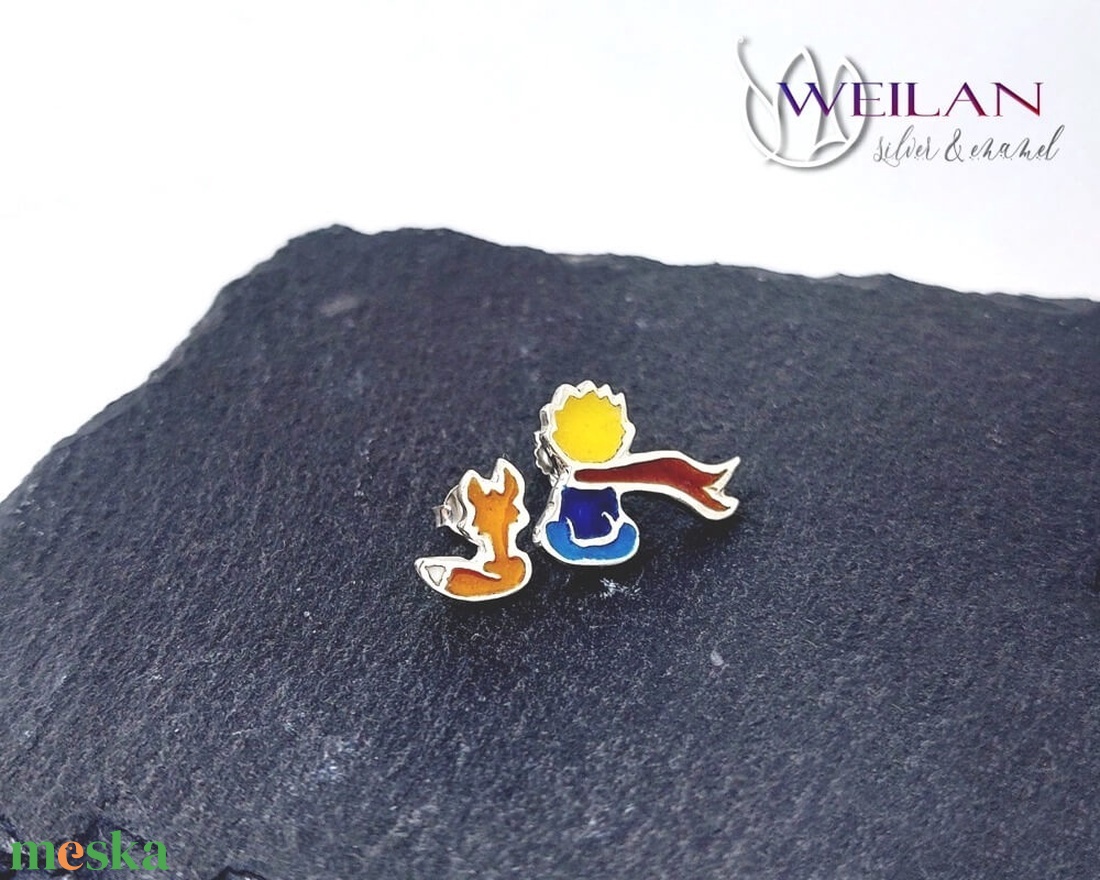 A kis herceg, aszimmetrikus ezüst tűzzománc fülbevaló - ékszer - fülbevaló - pötty fülbevaló - Meska.hu