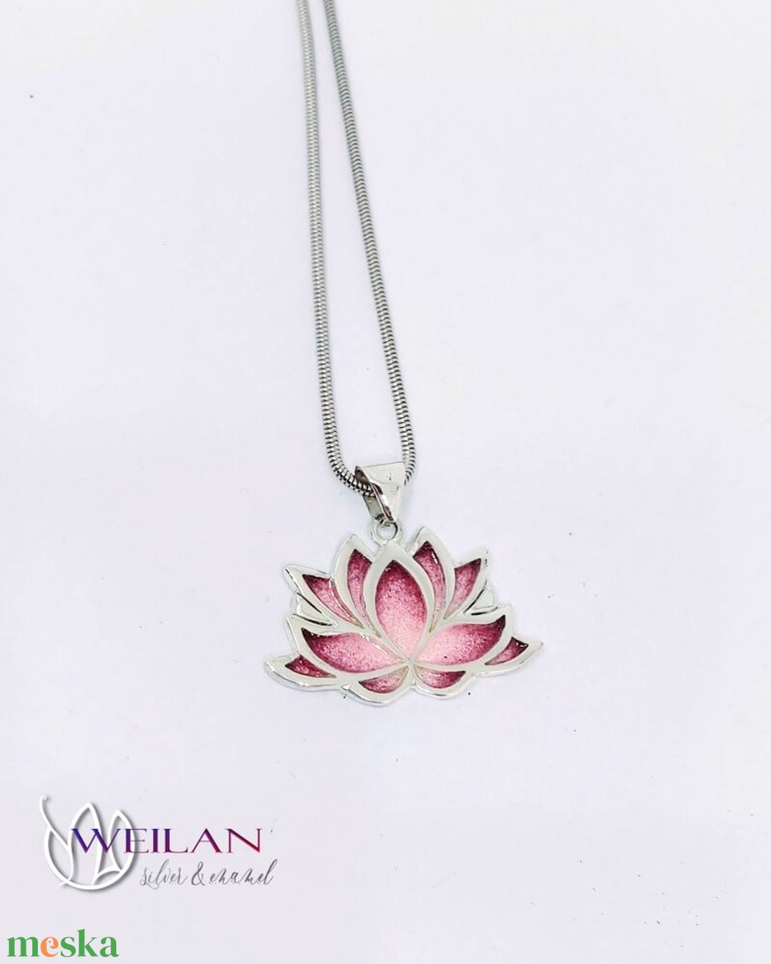 Nirvána - Lótusz ezüst tűzzománc medál, rózsaszín-pink - ékszer - nyaklánc - medál - Meska.hu