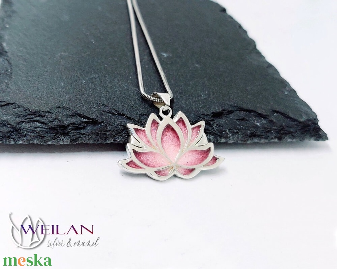 Nirvána - Lótusz ezüst tűzzománc medál, rózsaszín-pink - ékszer - nyaklánc - medál - Meska.hu