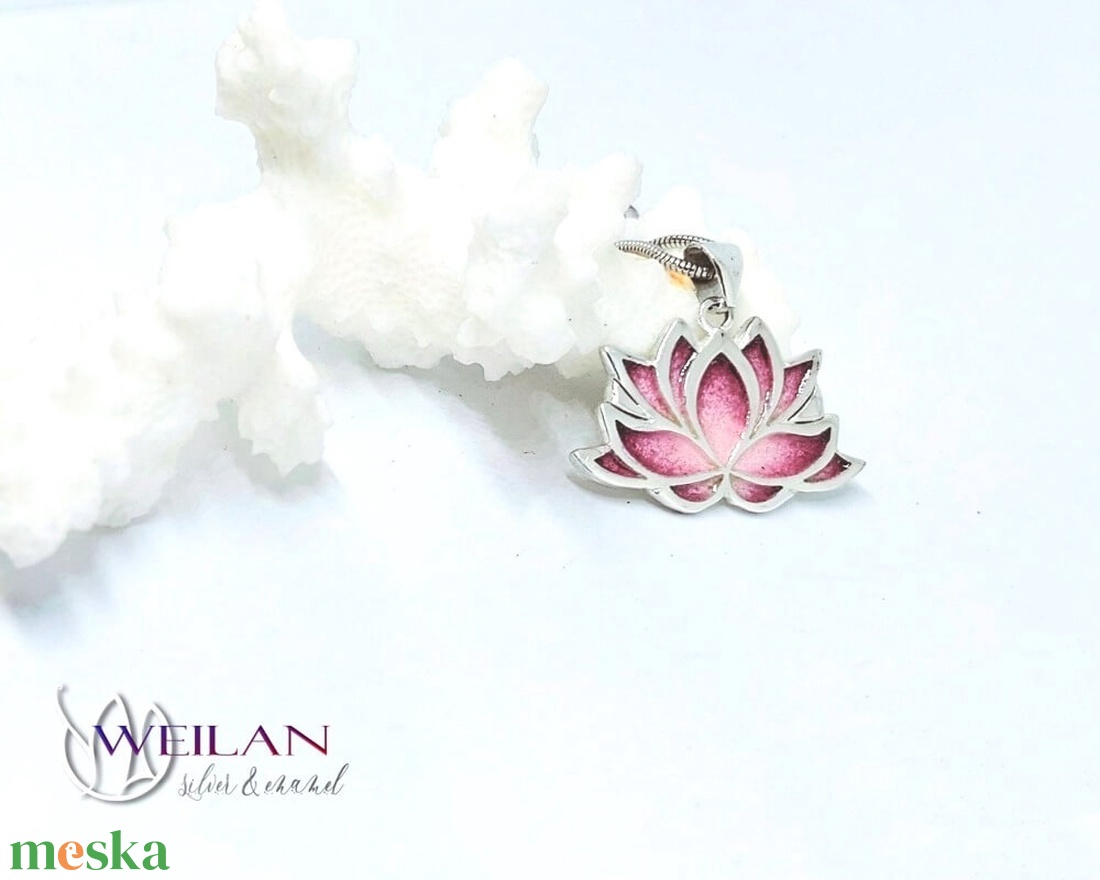 Nirvána - Lótusz ezüst tűzzománc medál, rózsaszín-pink - ékszer - nyaklánc - medál - Meska.hu