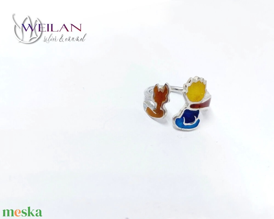 A kis herceg, állítható ezüst tűzzománc gyűrű, 48-50-es méret (piros sállal) - ékszer - gyűrű - figurális gyűrű - Meska.hu