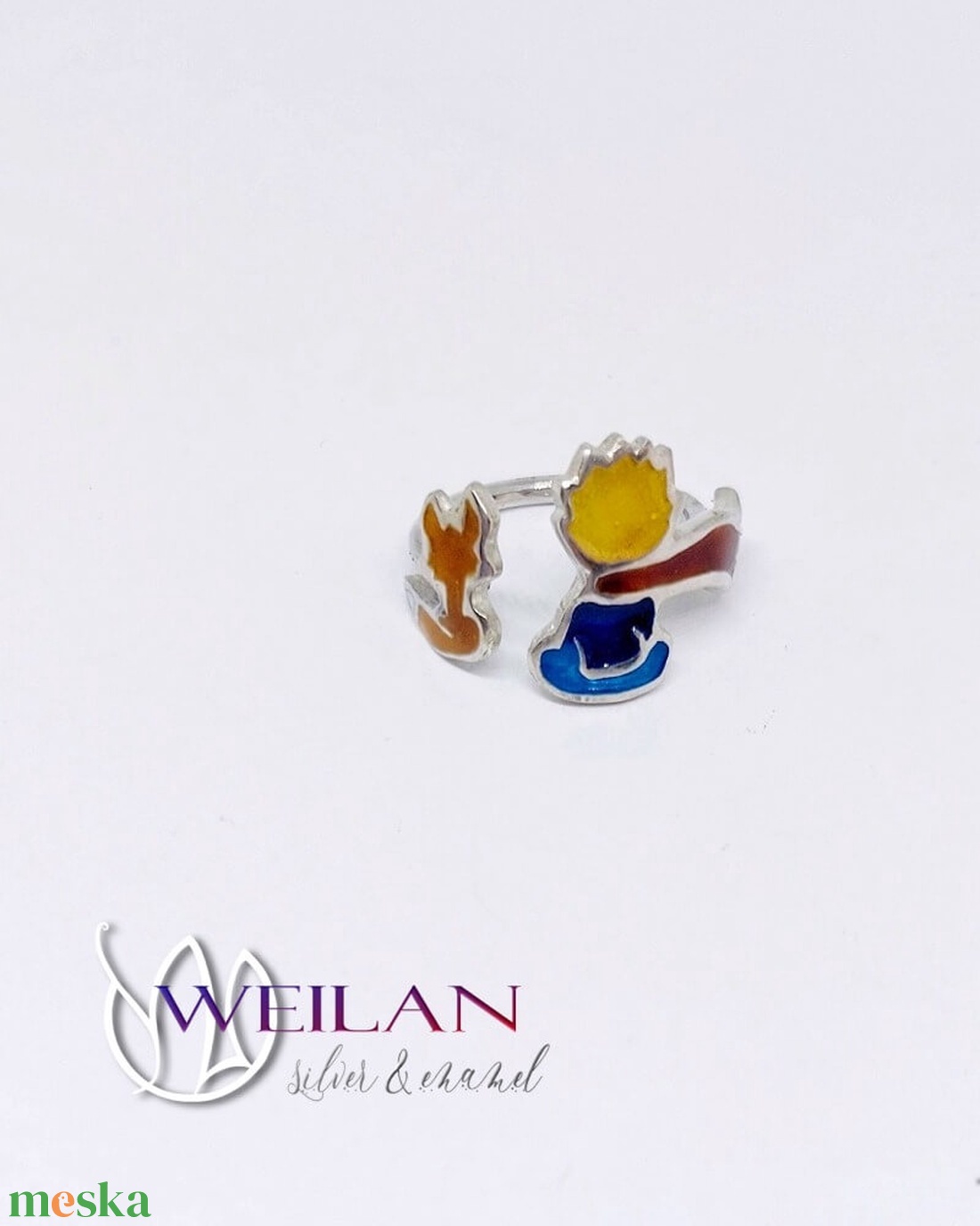 A kis herceg, állítható ezüst tűzzománc gyűrű, 48-50-es méret (piros sállal) - ékszer - gyűrű - figurális gyűrű - Meska.hu