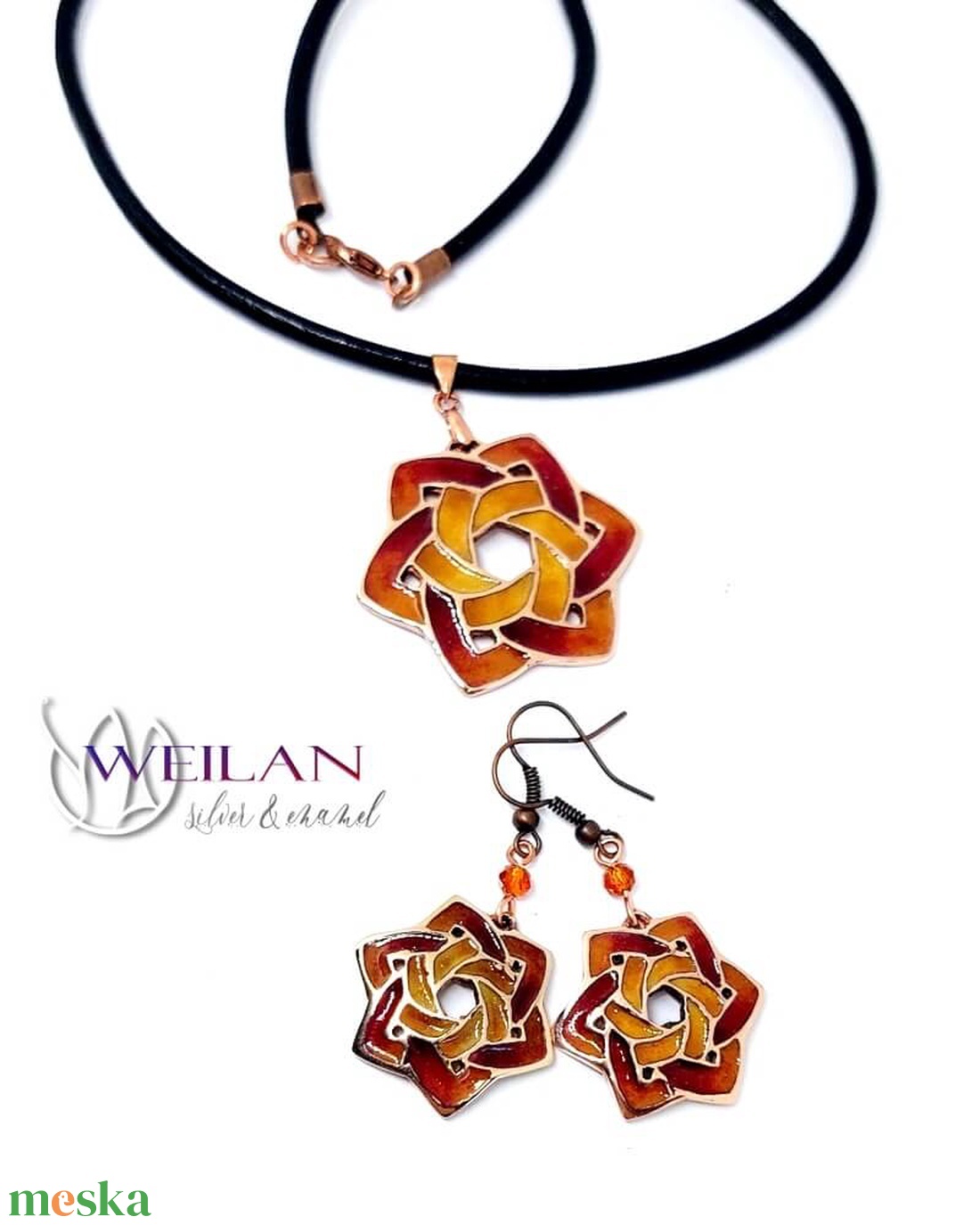 Druida - Kelta stílusú tűzzománc fülbevaló (vörös-arany) - ékszer - fülbevaló - lógó fülbevaló - Meska.hu