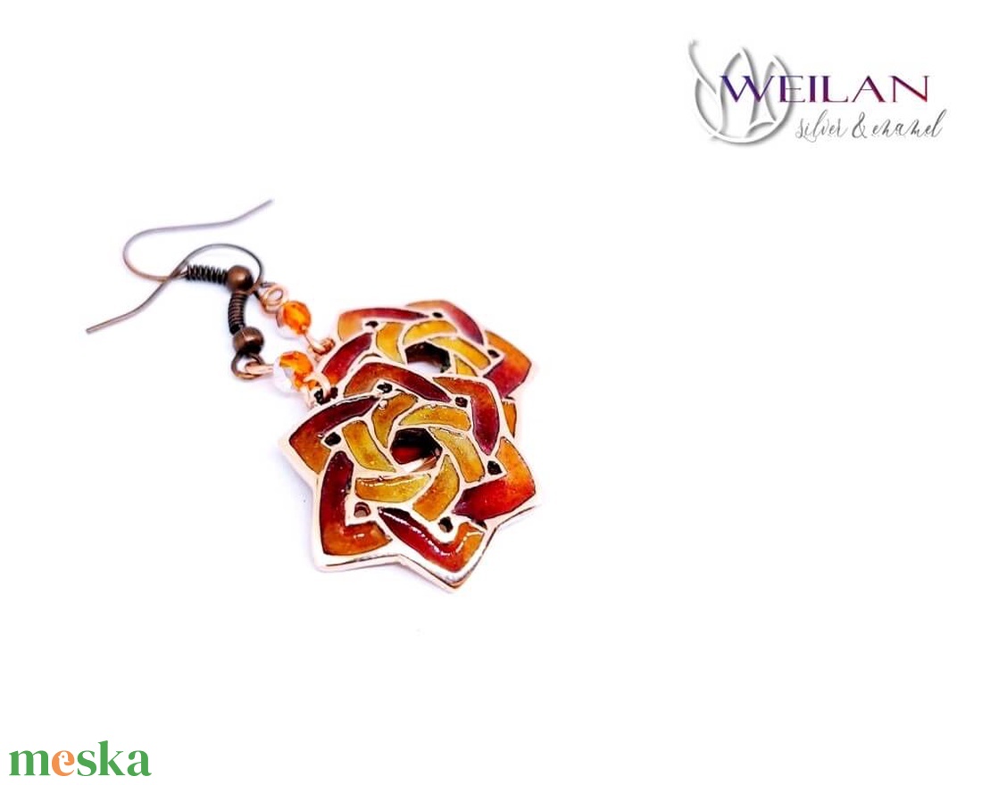 Druida - Kelta stílusú tűzzománc fülbevaló (vörös-arany) - ékszer - fülbevaló - lógó fülbevaló - Meska.hu