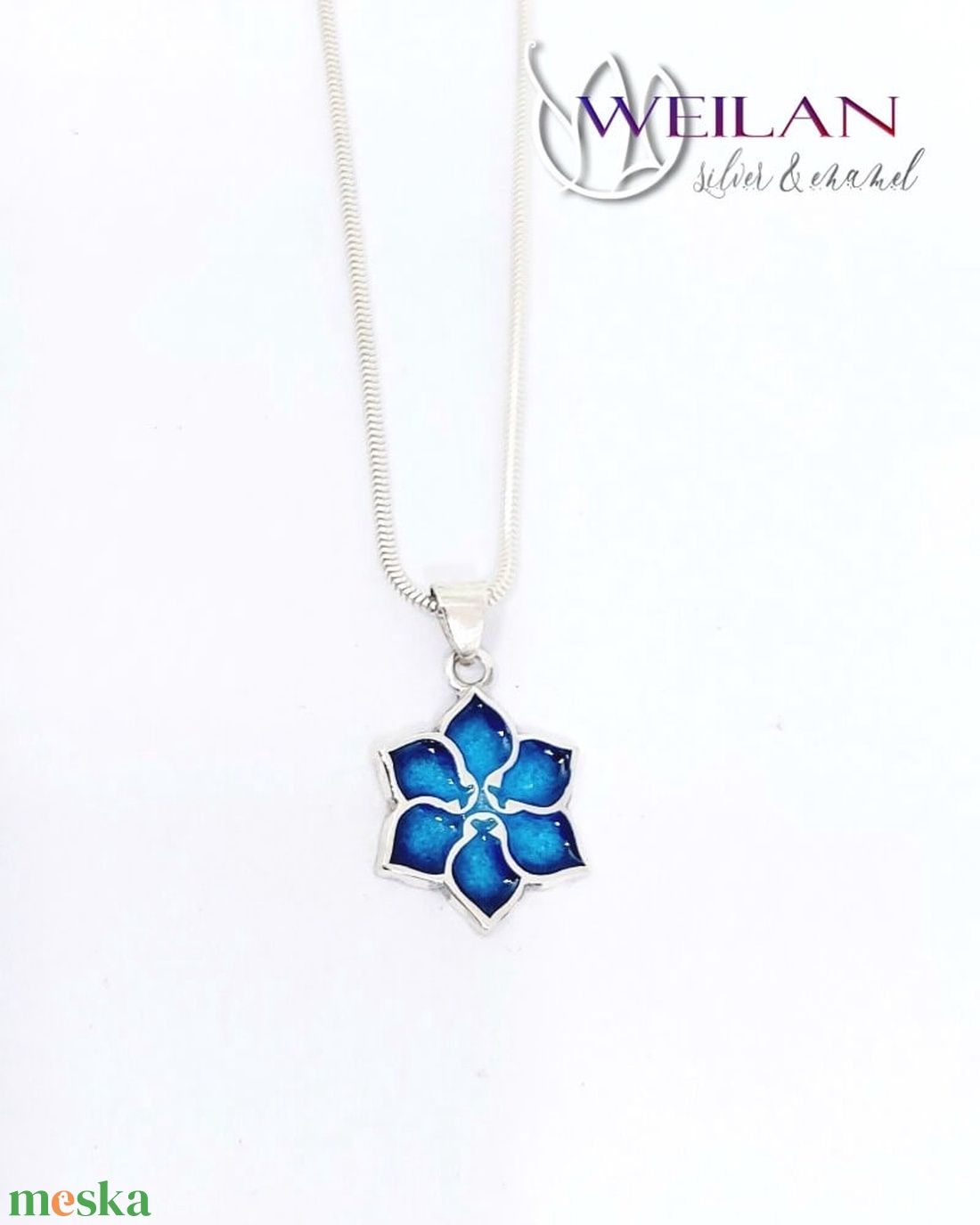 Ezüst Flora - Clematis tűzzománc medál, türkizkék - ékszer - nyaklánc - medál - Meska.hu