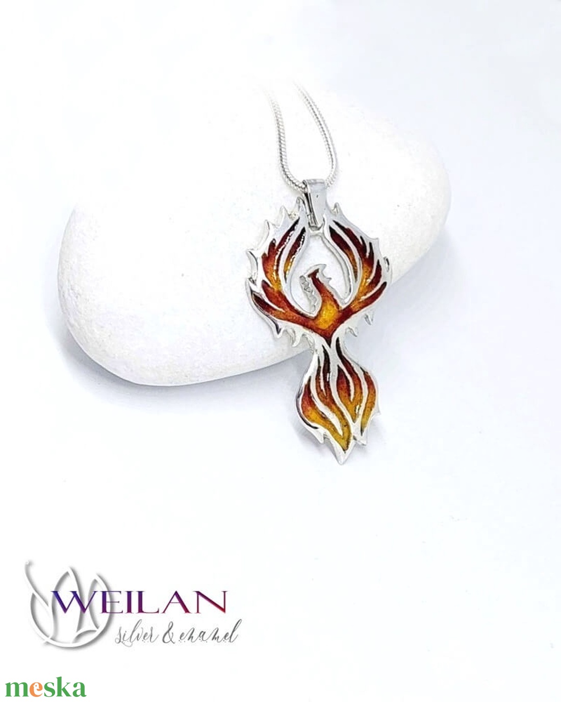 Mágia kollekció - Főnix, Tűzfőnix - ezüst tűzzománc medál, vörös-arany - ékszer - nyaklánc - medál - Meska.hu