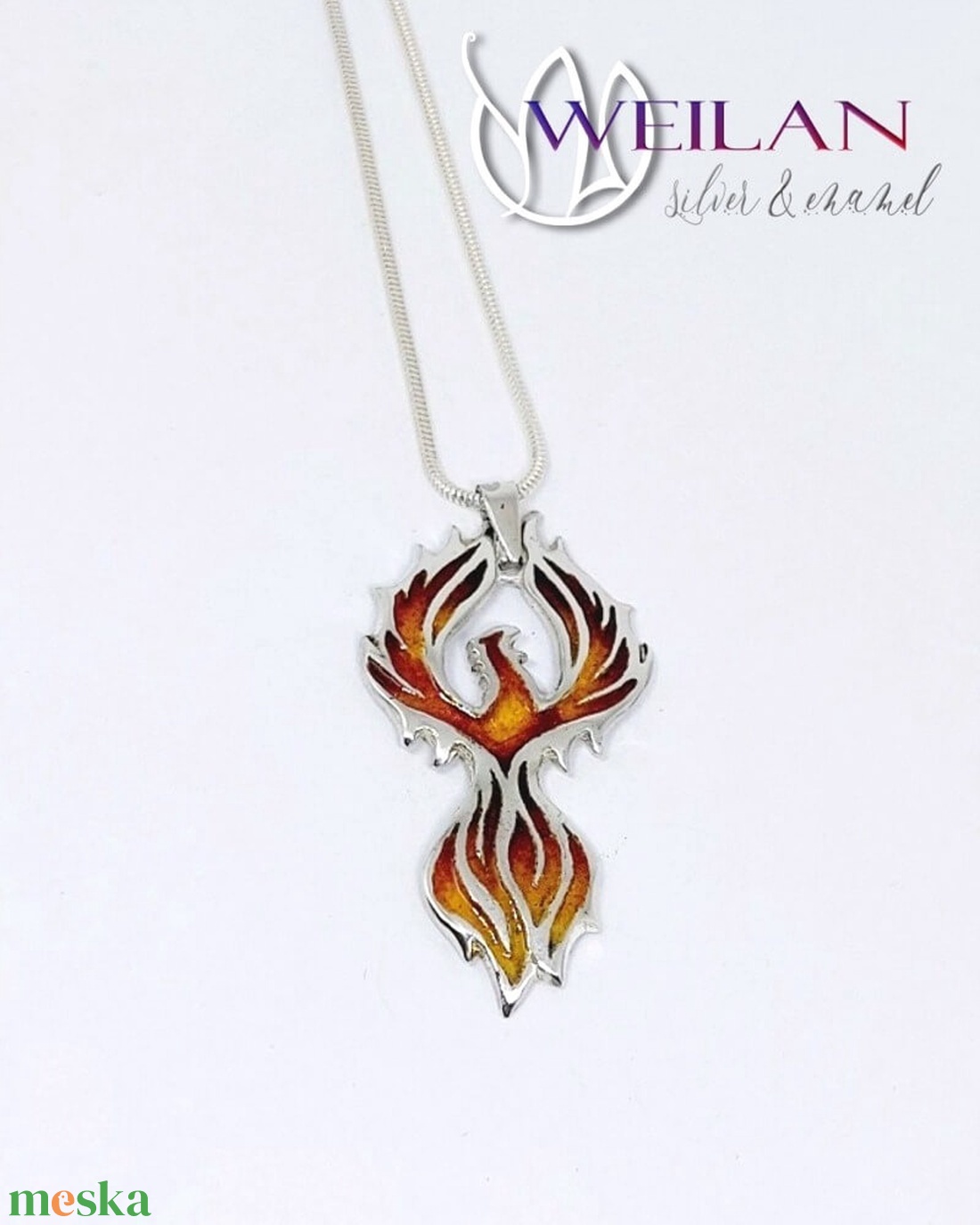 Mágia kollekció - Főnix, Tűzfőnix - ezüst tűzzománc medál, vörös-arany - ékszer - nyaklánc - medál - Meska.hu