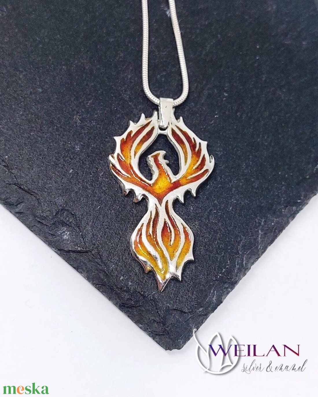 Mágia kollekció - Főnix, Tűzfőnix - ezüst tűzzománc medál, vörös-arany - ékszer - nyaklánc - medál - Meska.hu