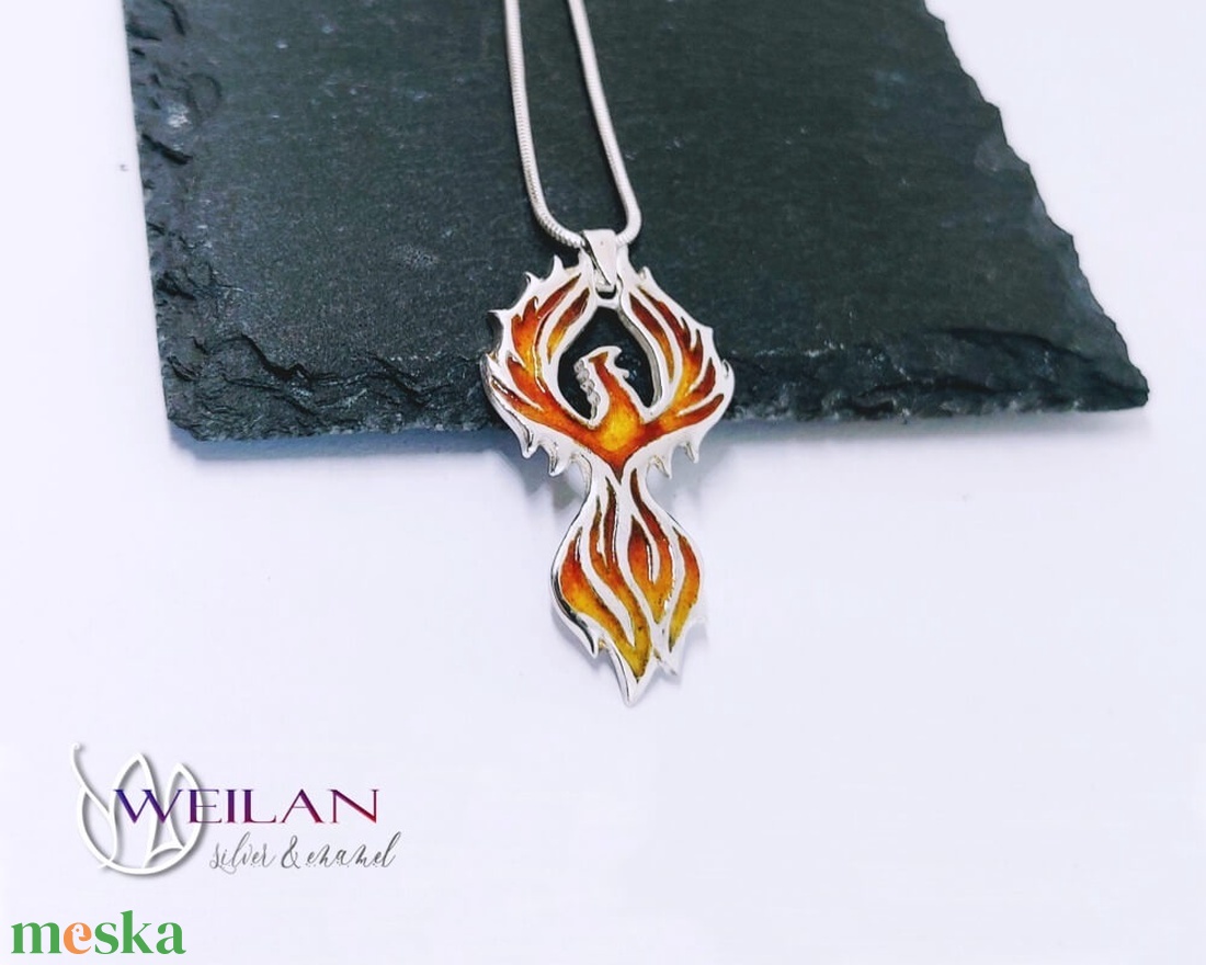 Mágia kollekció - Főnix, Tűzfőnix - ezüst tűzzománc medál, vörös-arany - ékszer - nyaklánc - medál - Meska.hu