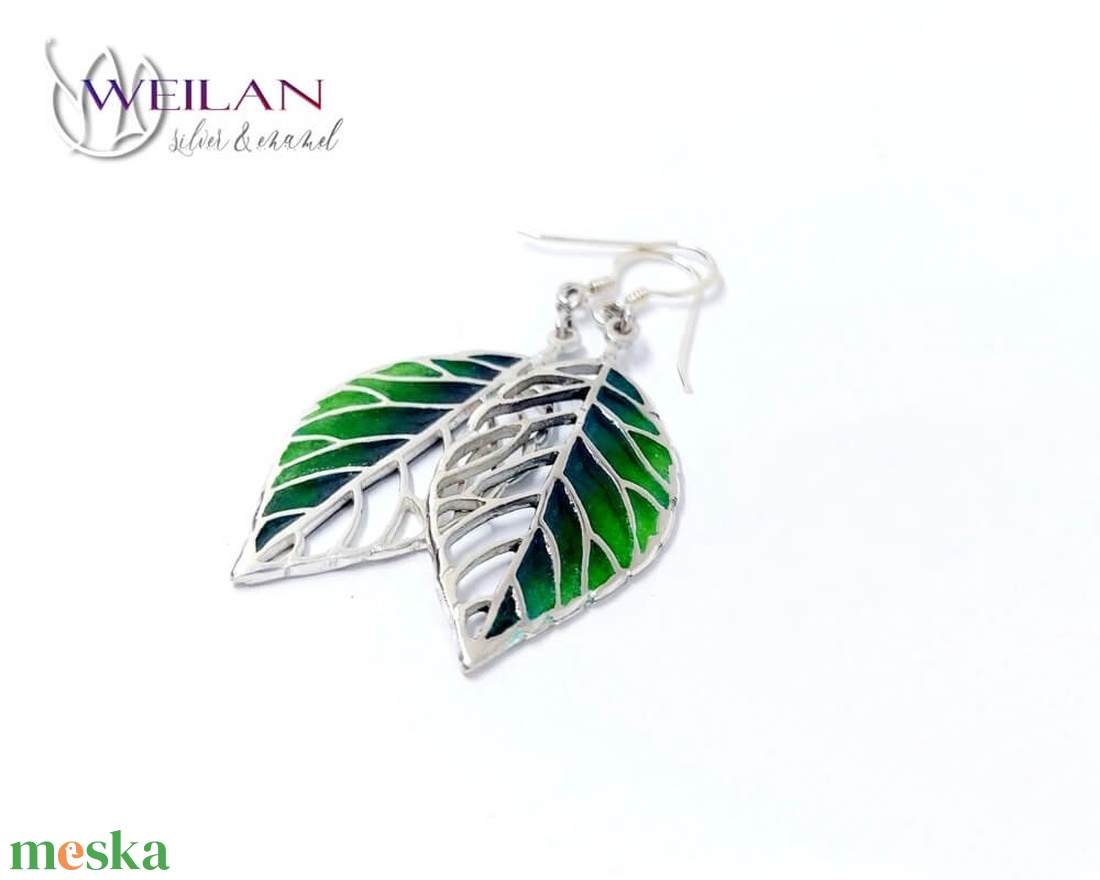 Leaf - Fagus / Bükk ezüst tűzzománc ajour fülbevaló - ékszer - fülbevaló - lógó fülbevaló - Meska.hu