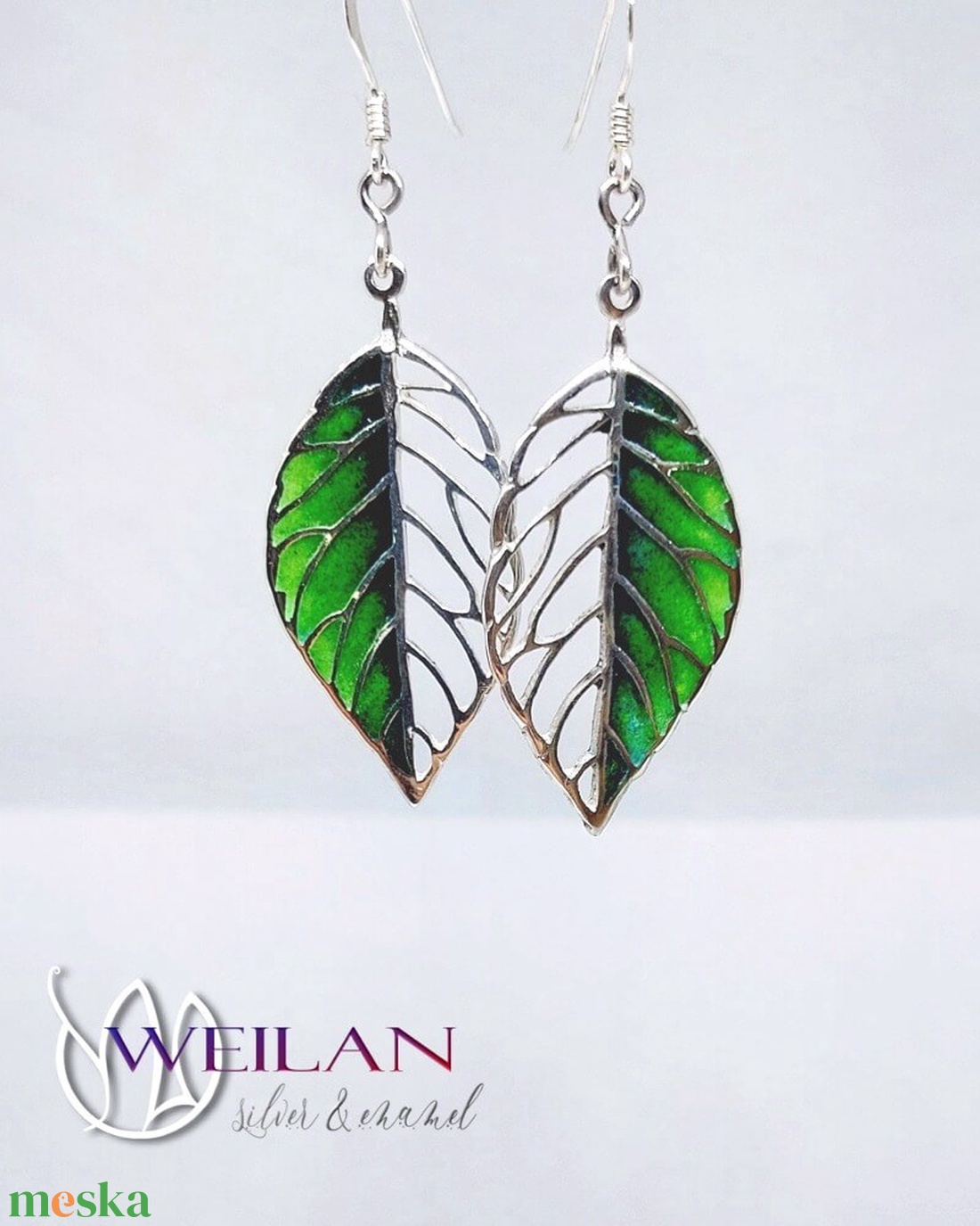Leaf - Fagus / Bükk ezüst tűzzománc ajour fülbevaló - ékszer - fülbevaló - lógó fülbevaló - Meska.hu