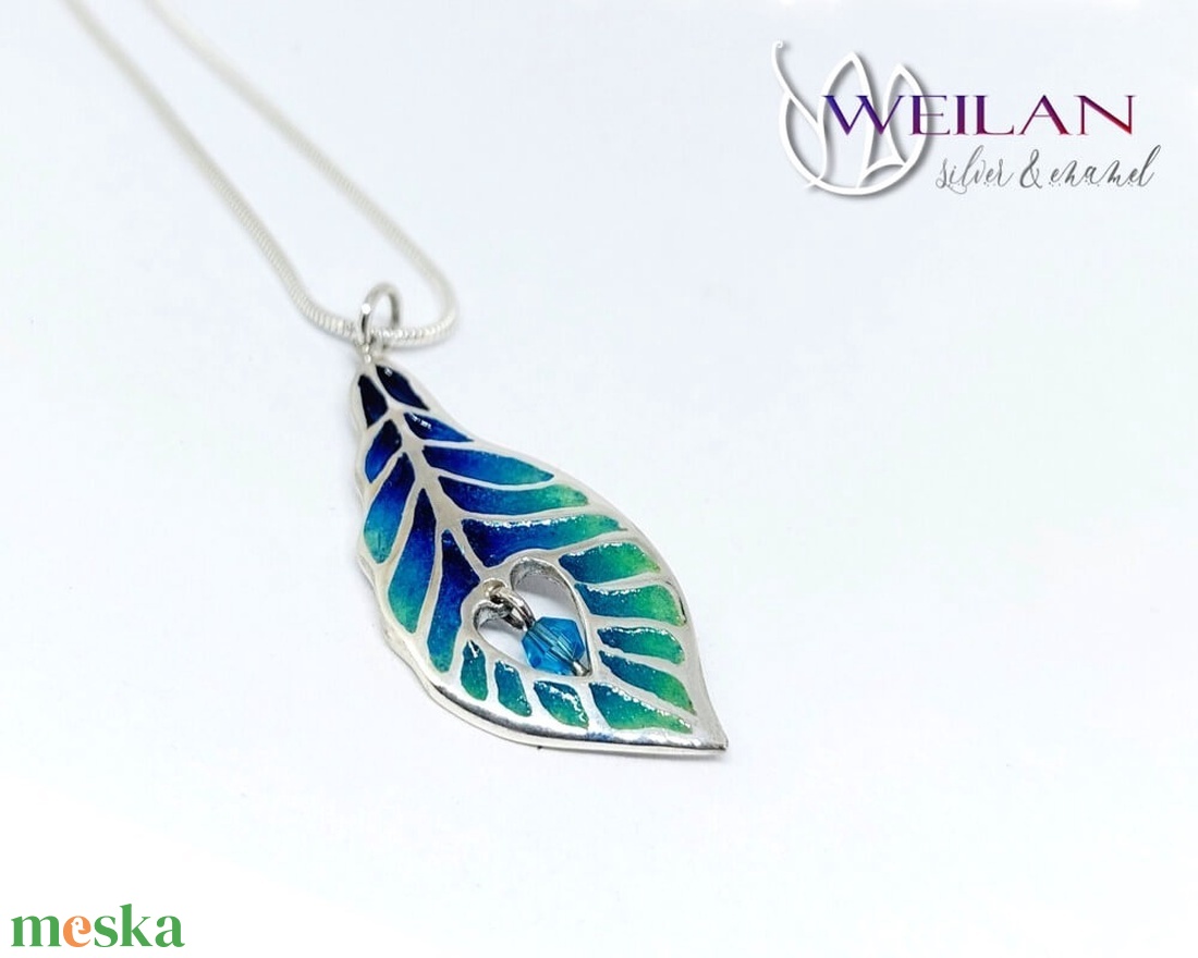 Pávatoll, ezüst tűzzománc medál, kézműves ékszer, türkiz színekben - ékszer - nyaklánc - medálos nyaklánc - Meska.hu