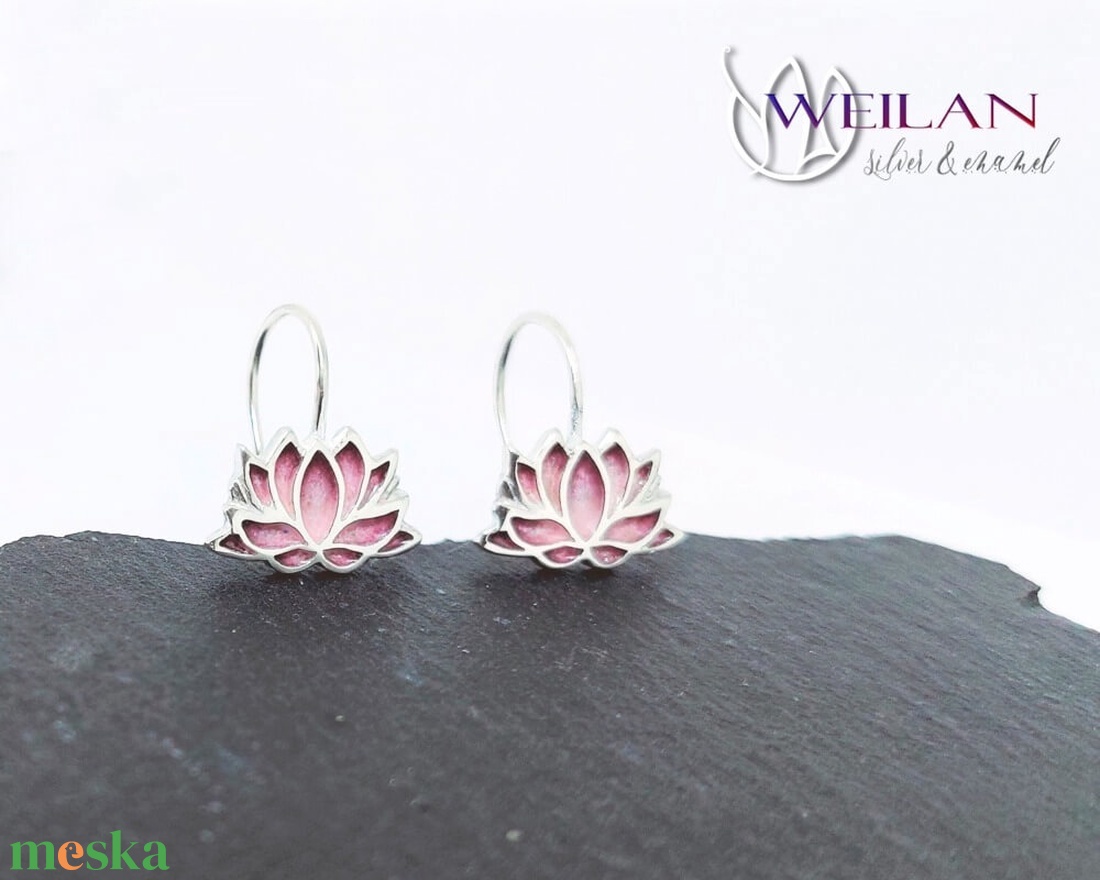 Nirvána - Lótusz ezüst tűzzománc fülbevaló, rózsaszín-pink - ékszer - fülbevaló - lógó fülbevaló - Meska.hu