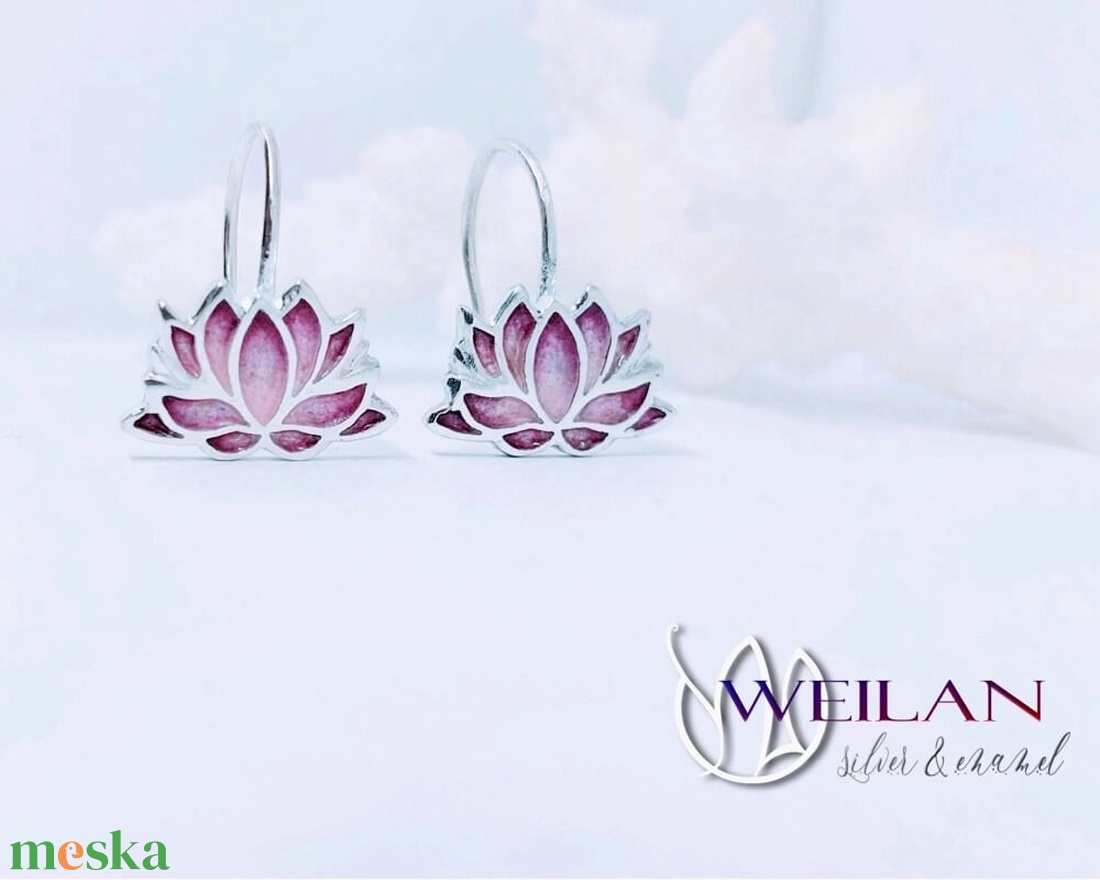 Nirvána - Lótusz ezüst tűzzománc fülbevaló, rózsaszín-pink - ékszer - fülbevaló - lógó fülbevaló - Meska.hu