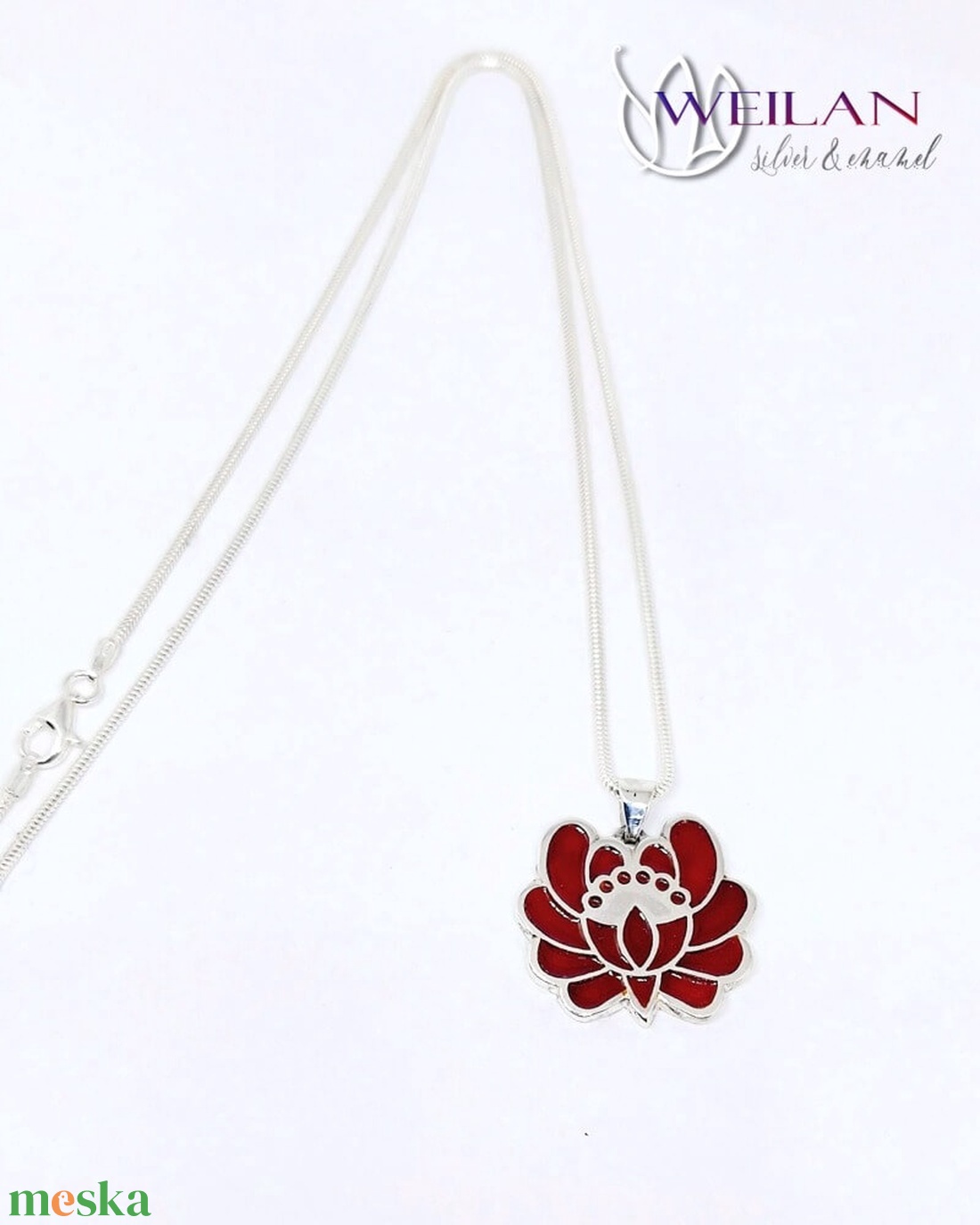Tradició - Kalocsai - Rózsa ezüst tűzzománc medál, piros - ékszer - nyaklánc - medál - Meska.hu