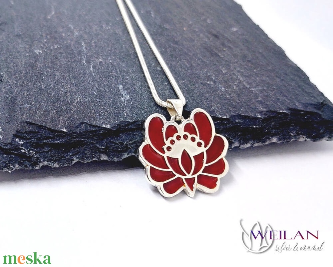 Tradició - Kalocsai - Rózsa ezüst tűzzománc medál, piros - ékszer - nyaklánc - medál - Meska.hu