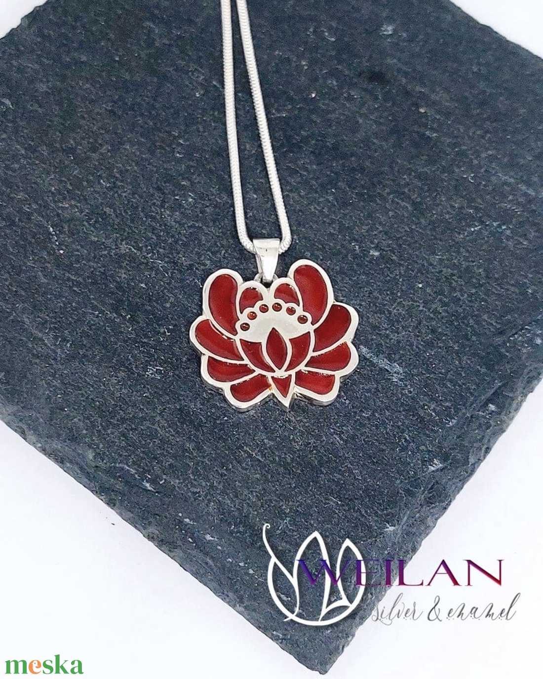 Tradició - Kalocsai - Rózsa ezüst tűzzománc medál, piros - ékszer - nyaklánc - medál - Meska.hu