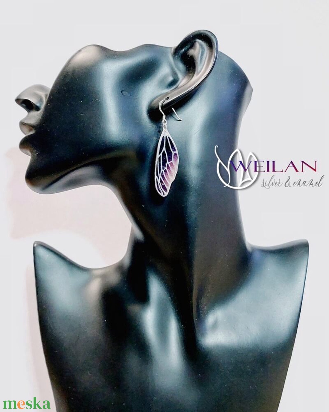 Szitakötőszárny - ezüst ajour tűzzománc fülbevaló, lila-rózsaszín - ékszer - fülbevaló - lógó fülbevaló - Meska.hu